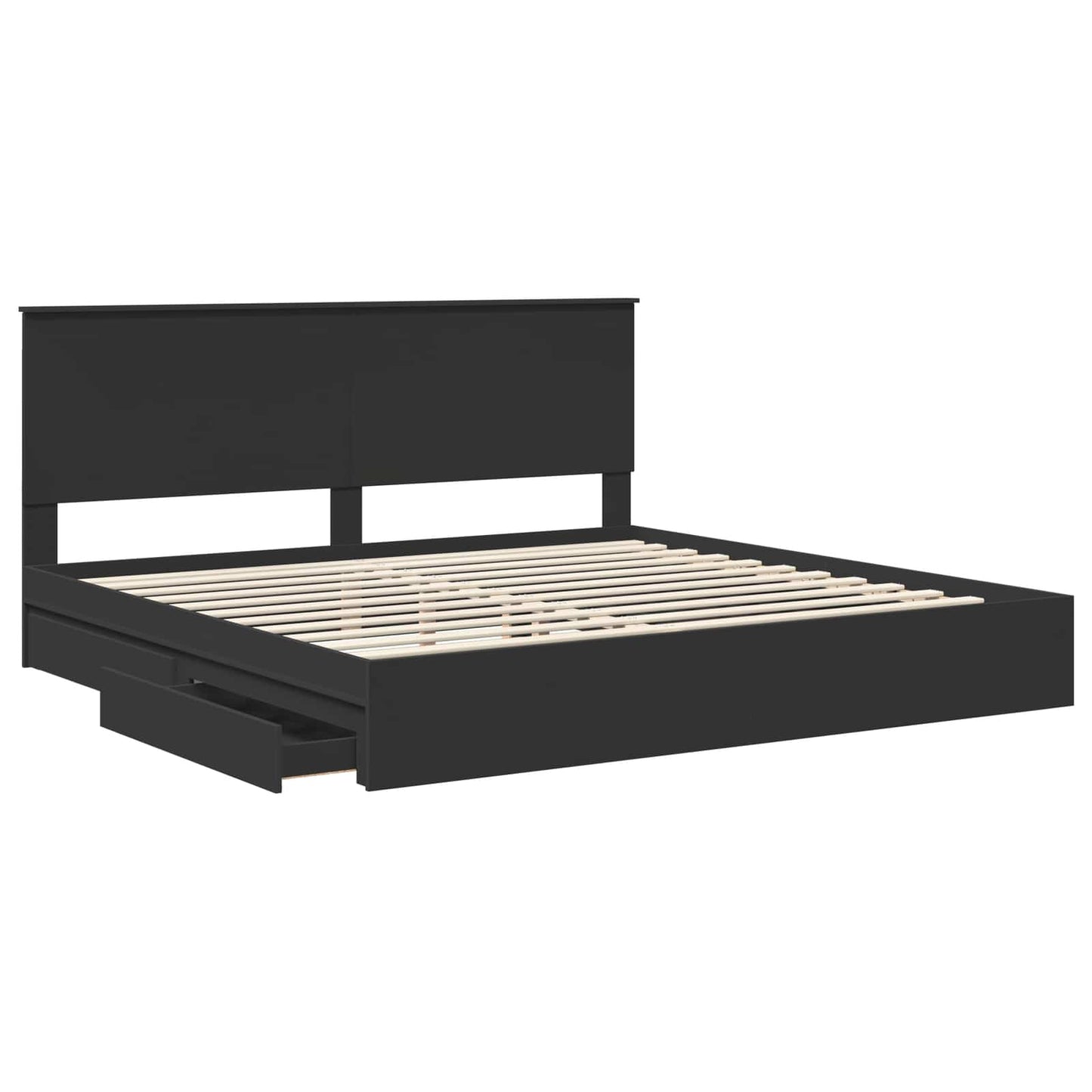 Opslag bed met hoofdeinde Zwart 200 x 200 cm Bewerkt hout is nu te koop bij PeponiXL, paradijselijk wonen!