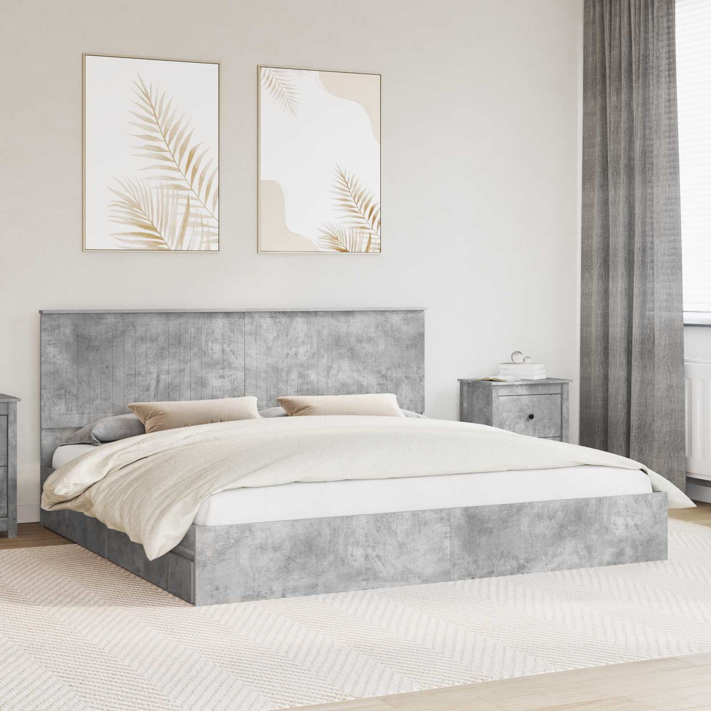 Opslag bed met hoofdeinde Beton Grijs 200 x 200 cm Bewerkt hout is nu te koop bij PeponiXL, paradijselijk wonen!