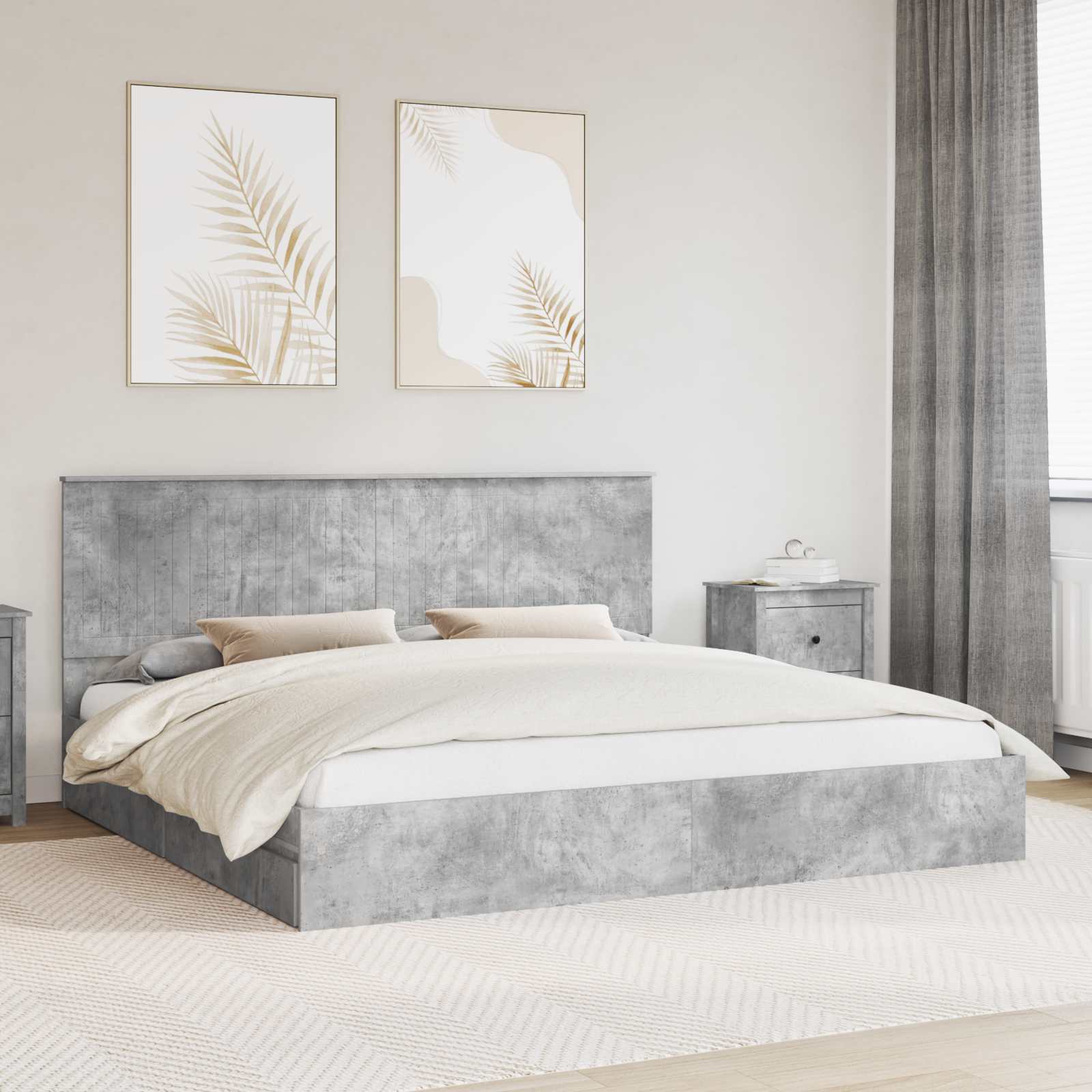 Opslag bed met hoofdeinde Beton Grijs 200 x 200 cm Bewerkt hout is nu te koop bij PeponiXL, paradijselijk wonen!