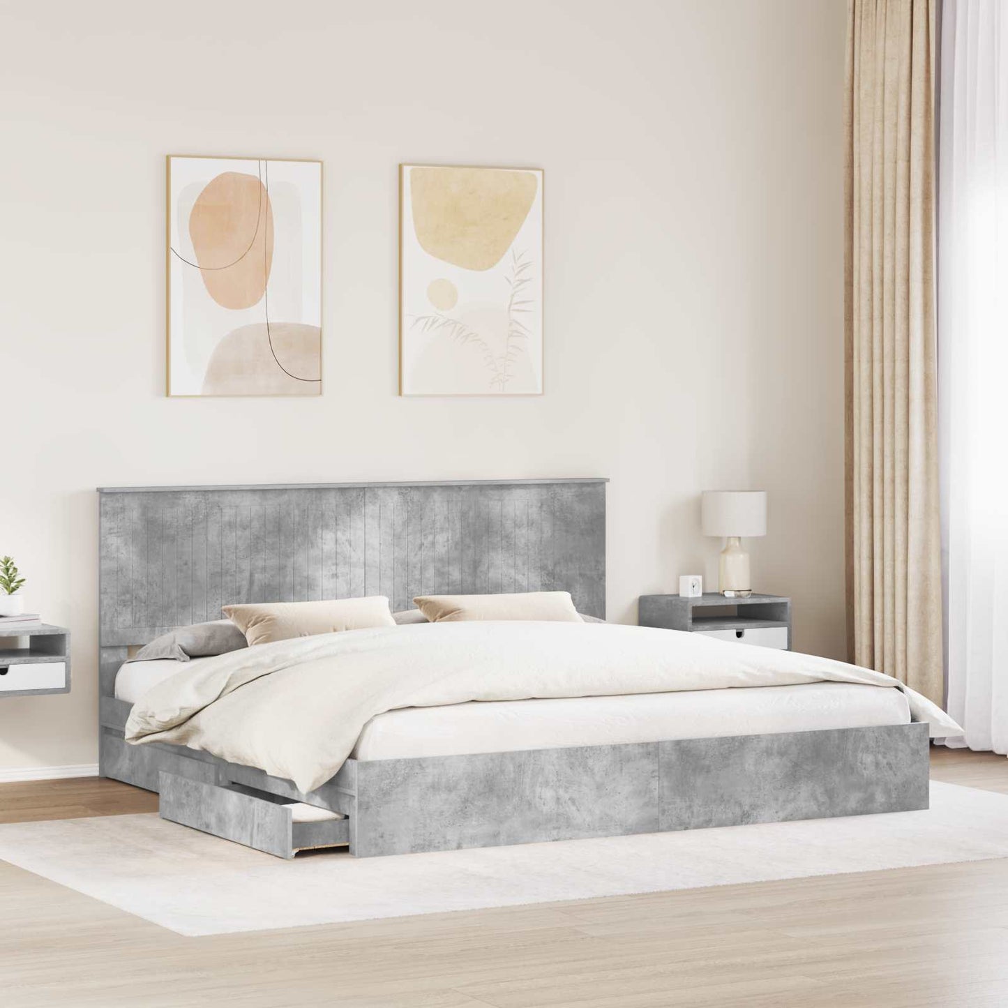 Opslag bed met hoofdeinde Beton Grijs 200 x 200 cm Bewerkt hout is nu te koop bij PeponiXL, paradijselijk wonen!