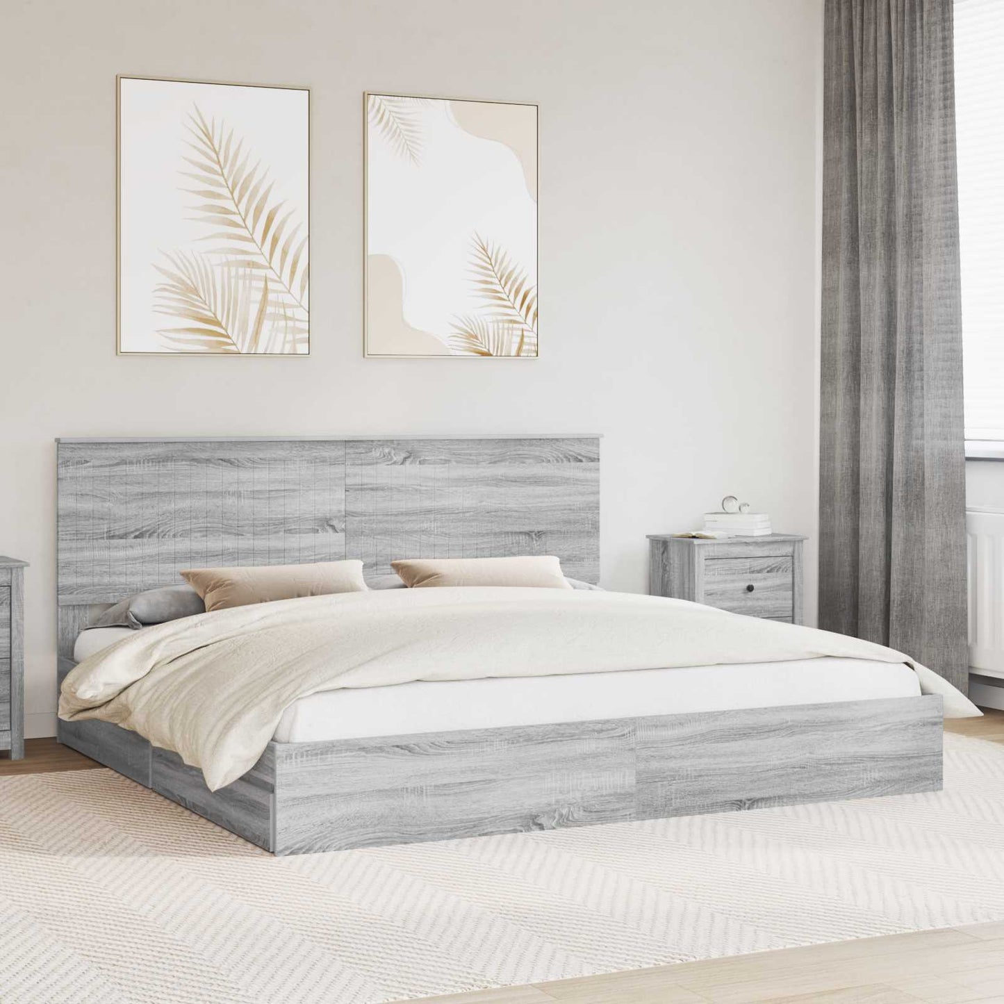 Opslag bed met lade Grijs Sonoma 200 x 200 cm Bewerkt hout is nu te koop bij PeponiXL, paradijselijk wonen!