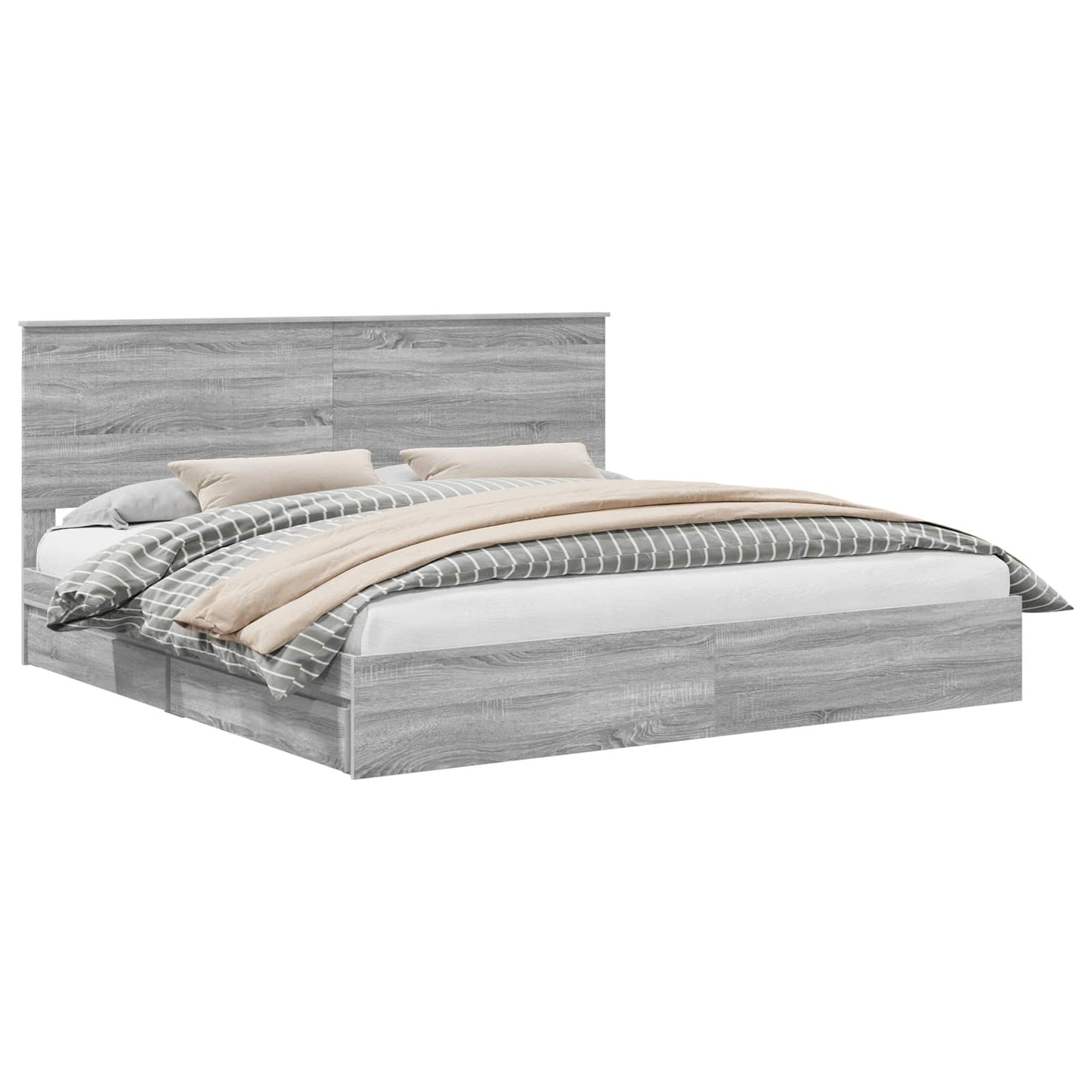 Opslag bed met lade Grijs Sonoma 200 x 200 cm Bewerkt hout is nu te koop bij PeponiXL, paradijselijk wonen!
