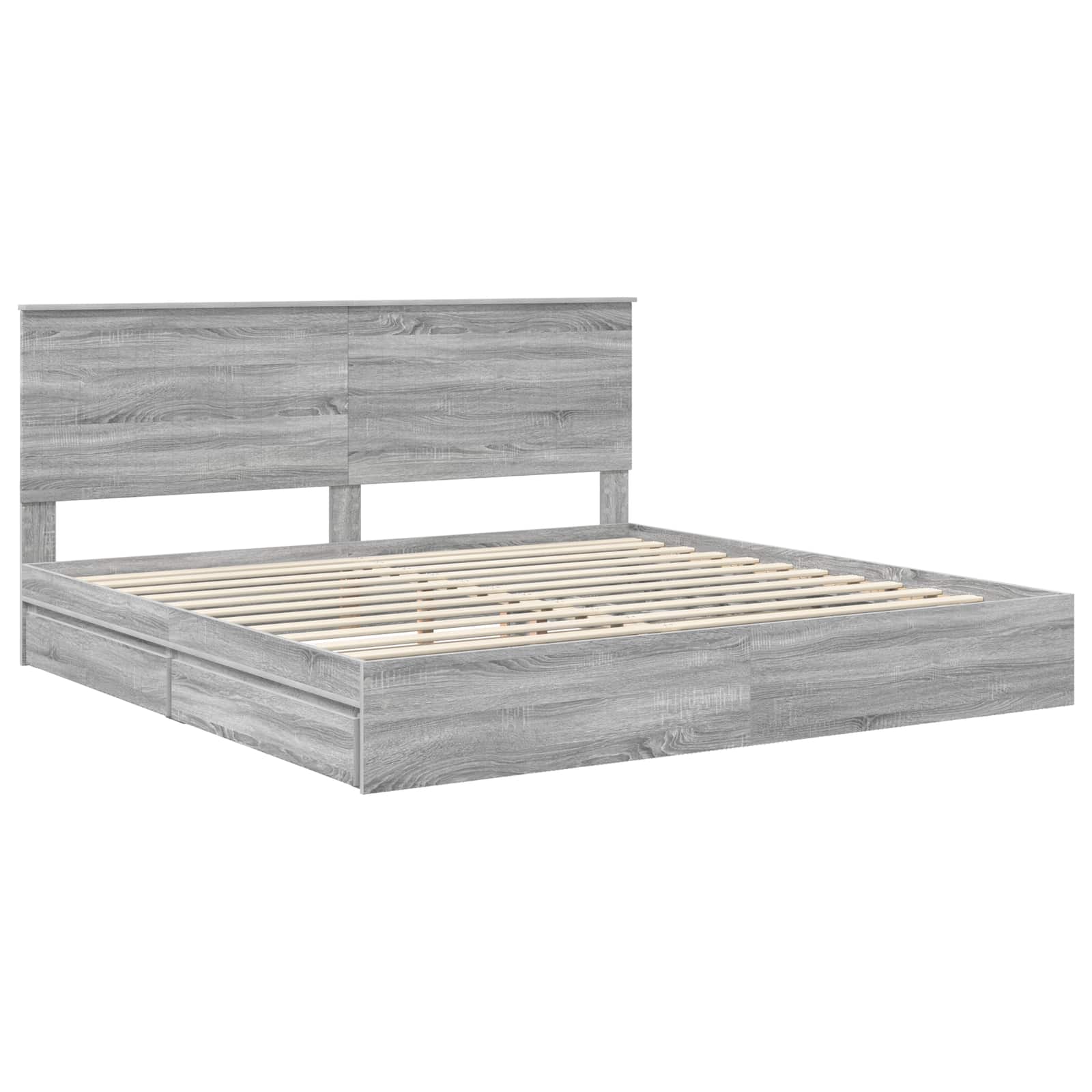 Opslag bed met lade Grijs Sonoma 200 x 200 cm Bewerkt hout is nu te koop bij PeponiXL, paradijselijk wonen!