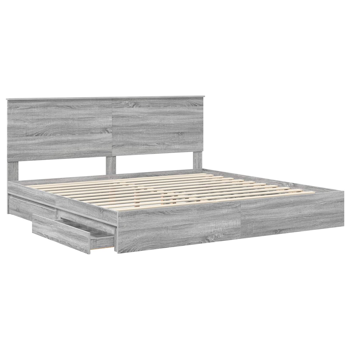 Opslag bed met lade Grijs Sonoma 200 x 200 cm Bewerkt hout is nu te koop bij PeponiXL, paradijselijk wonen!