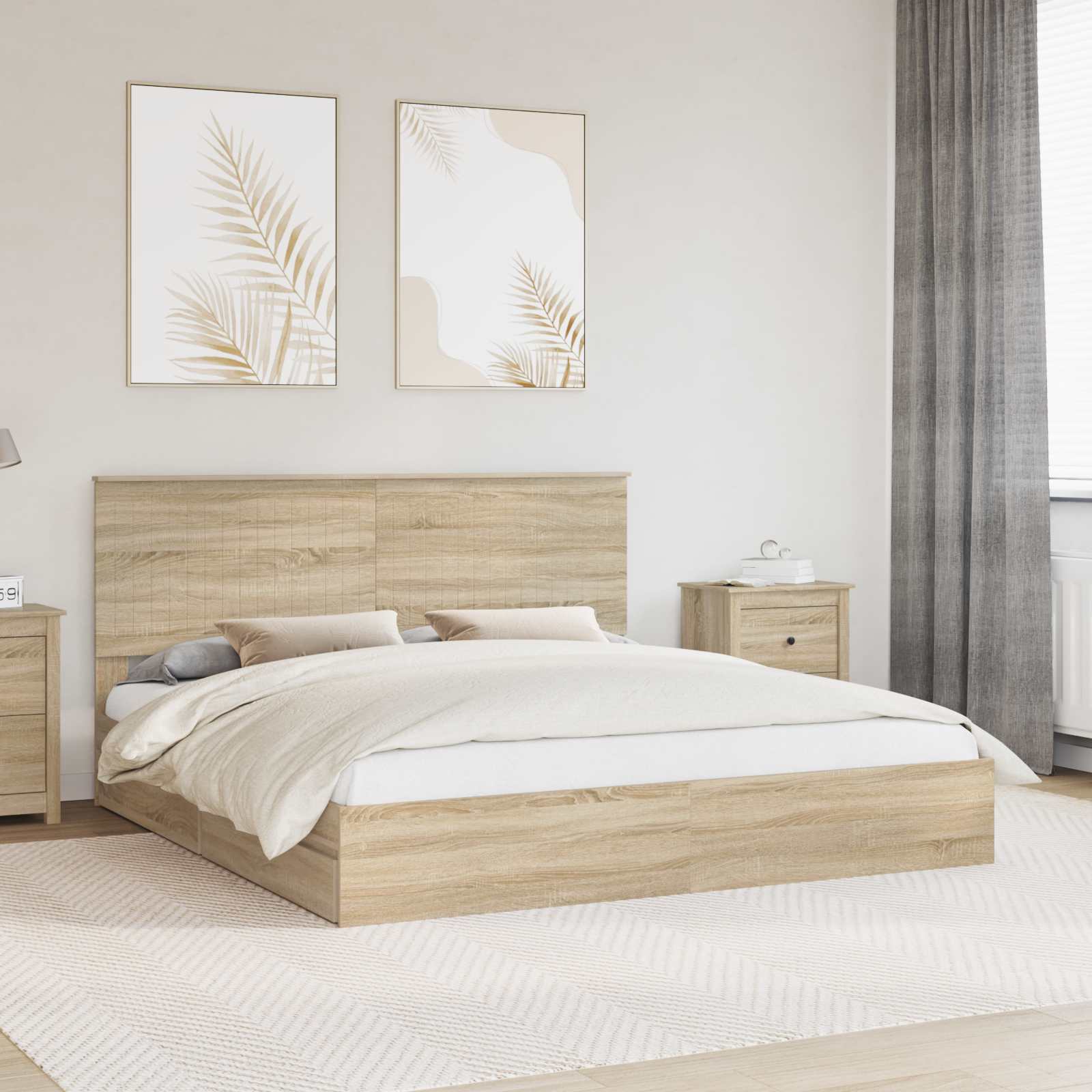Opslag bed met lade Sonoma Eiken 180 x 200 cm Bewerkt hout is nu te koop bij PeponiXL, paradijselijk wonen!