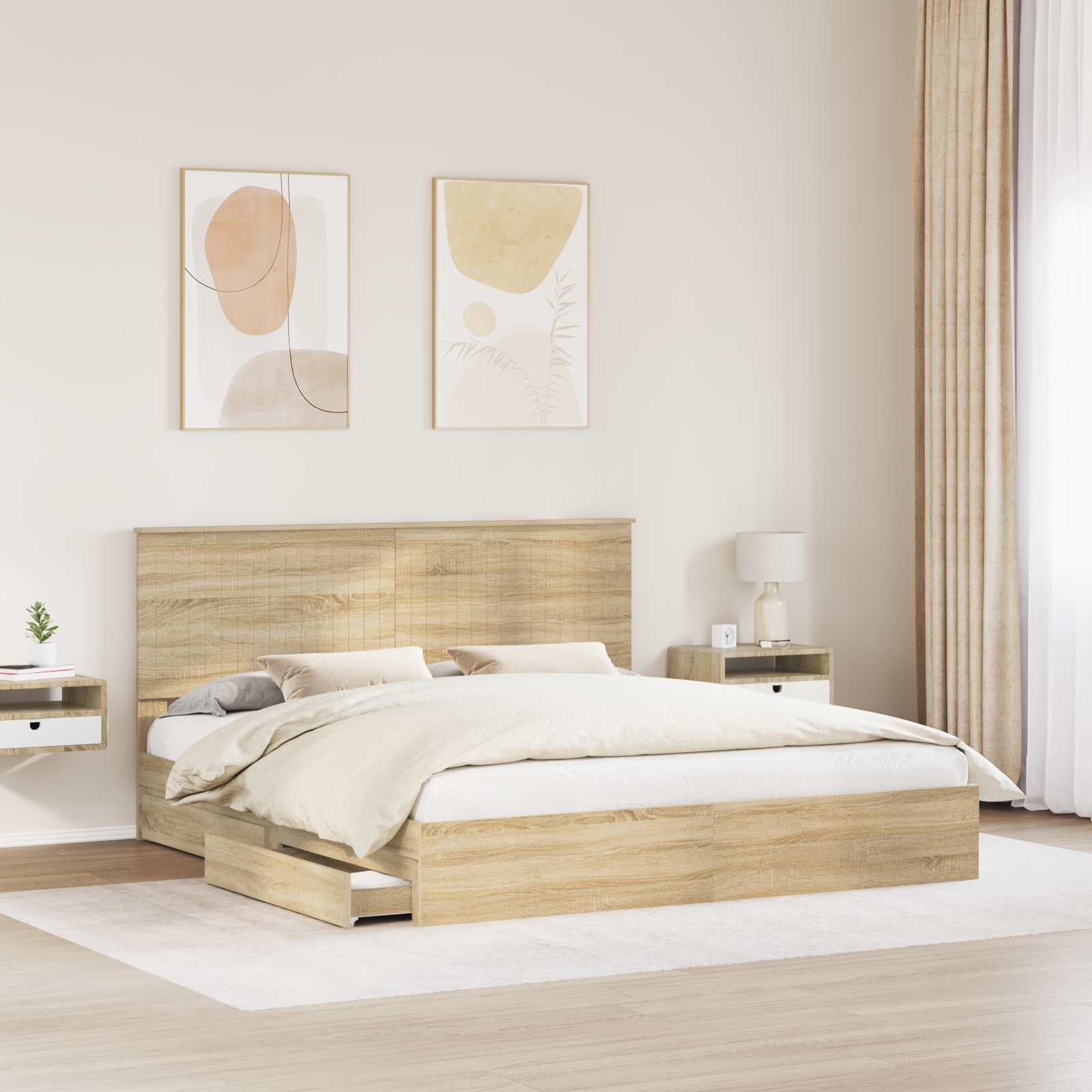 Opslag bed met lade Sonoma Eiken 180 x 200 cm Bewerkt hout is nu te koop bij PeponiXL, paradijselijk wonen!