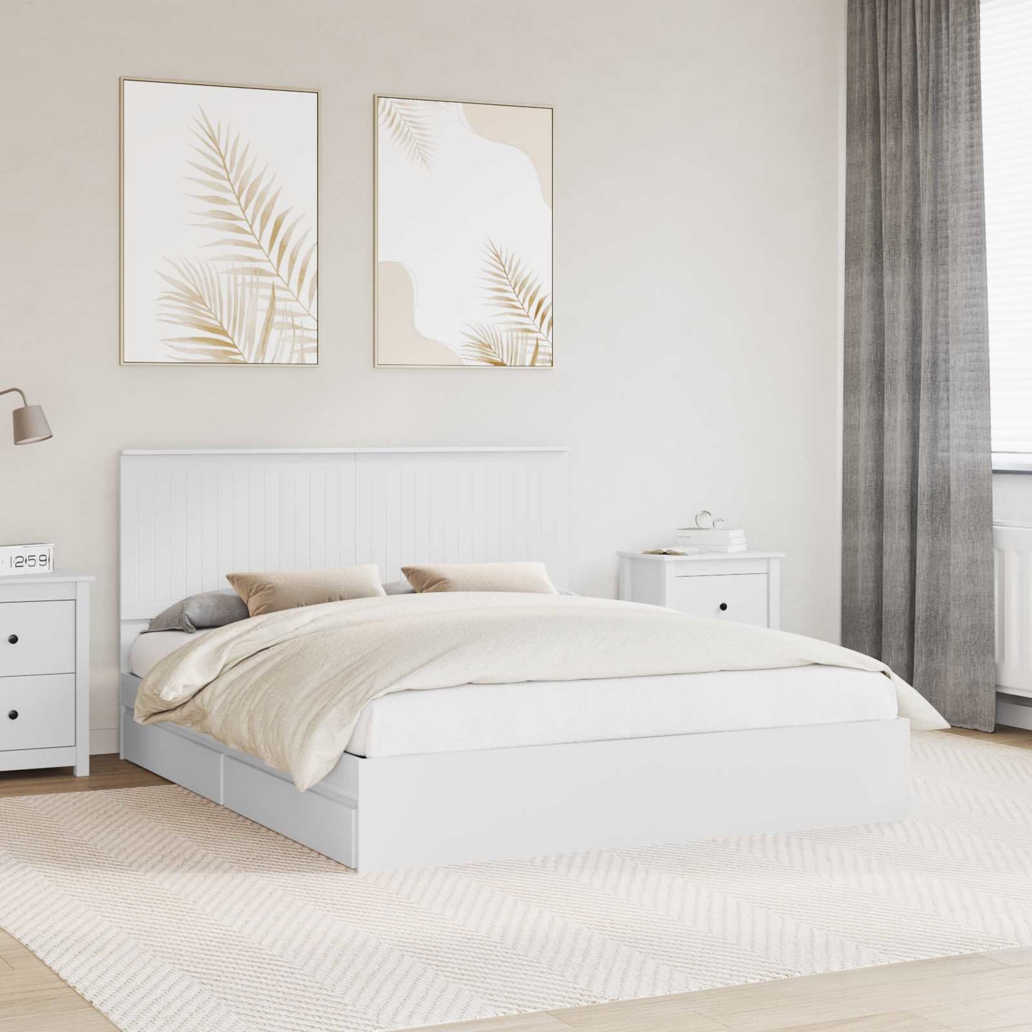 Opslag bed met hoofdeinde Wit 160 x 200 cm Bewerkt hout is nu te koop bij PeponiXL, paradijselijk wonen!