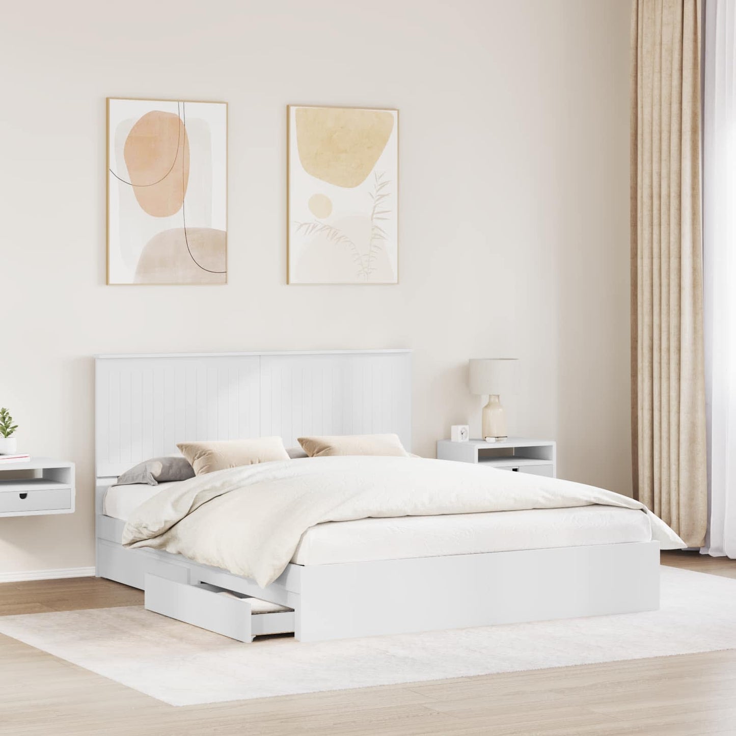 Opslag bed met hoofdeinde Wit 160 x 200 cm Bewerkt hout is nu te koop bij PeponiXL, paradijselijk wonen!