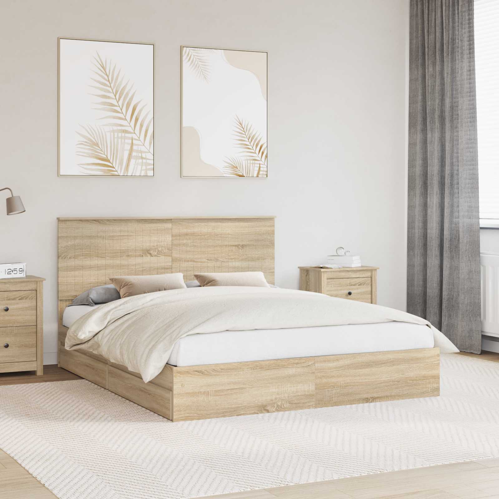 Opslag bed met lade Sonoma Eiken 160 x 200 cm Bewerkt hout is nu te koop bij PeponiXL, paradijselijk wonen!
