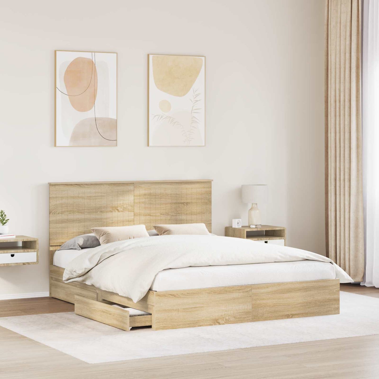 Opslag bed met lade Sonoma Eiken 160 x 200 cm Bewerkt hout is nu te koop bij PeponiXL, paradijselijk wonen!