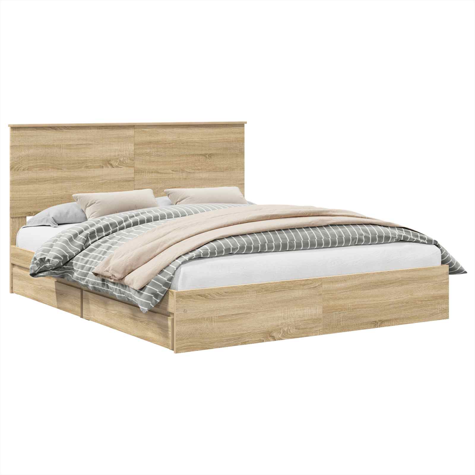 Opslag bed met lade Sonoma Eiken 160 x 200 cm Bewerkt hout is nu te koop bij PeponiXL, paradijselijk wonen!