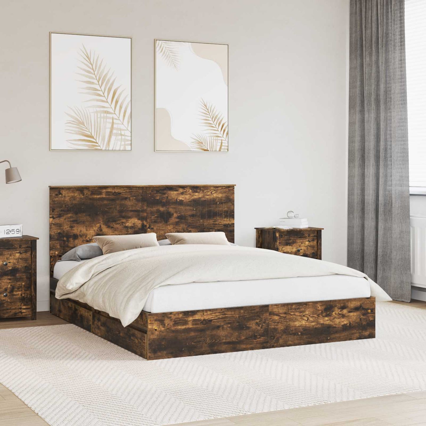 Opslag bed met lade Gerookt eiken 160 x 200 cm Bewerkt hout is nu te koop bij PeponiXL, paradijselijk wonen!
