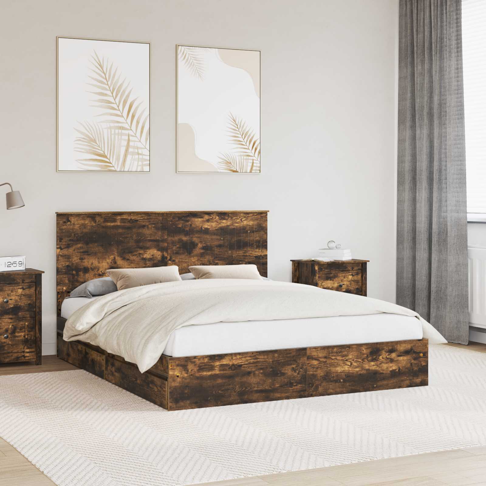 Opslag bed met lade Gerookt eiken 160 x 200 cm Bewerkt hout is nu te koop bij PeponiXL, paradijselijk wonen!