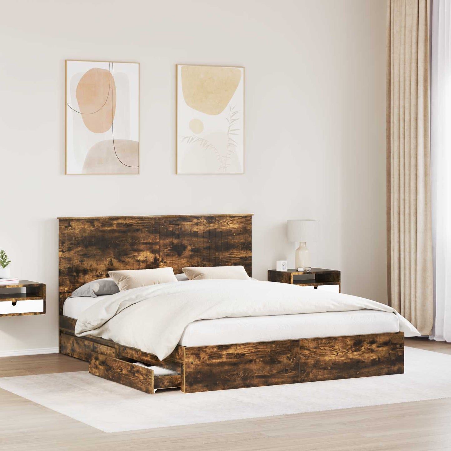 Opslag bed met lade Gerookt eiken 160 x 200 cm Bewerkt hout is nu te koop bij PeponiXL, paradijselijk wonen!