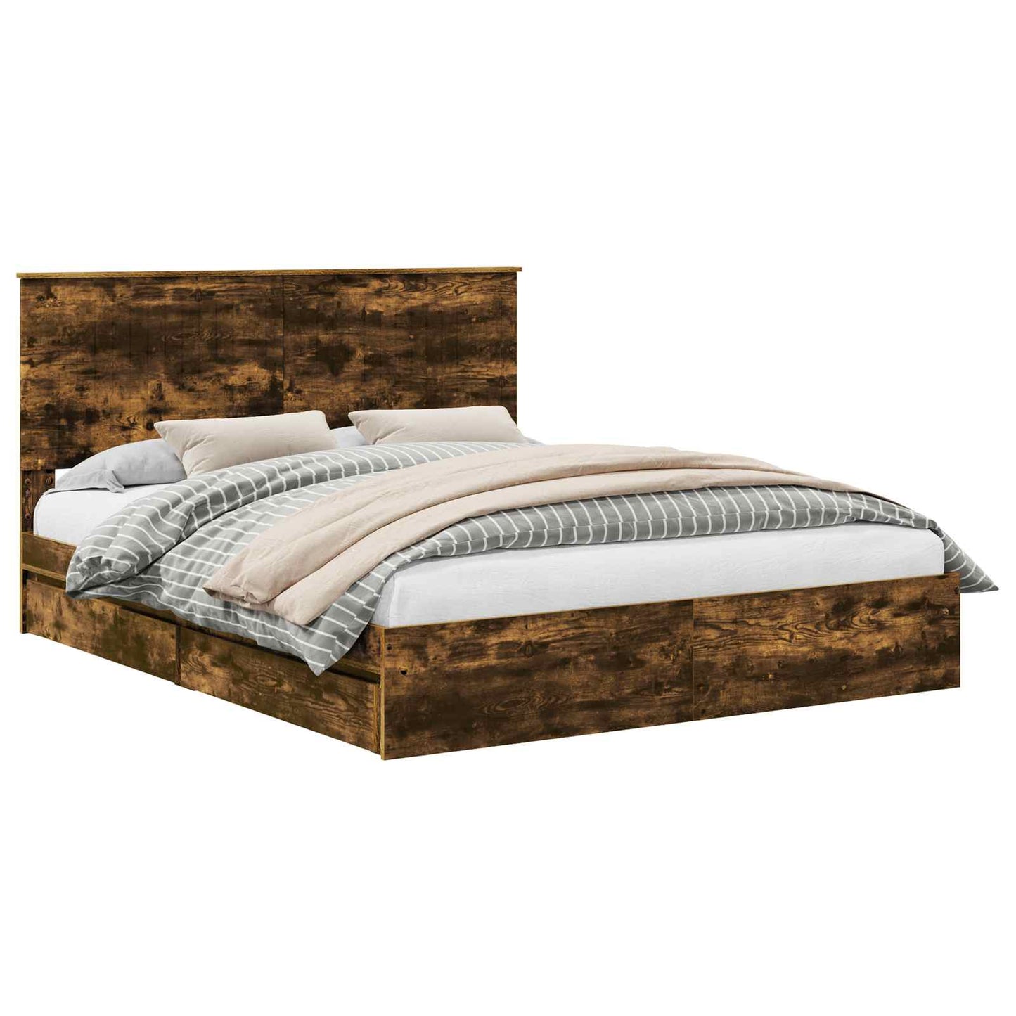 Opslag bed met lade Gerookt eiken 160 x 200 cm Bewerkt hout is nu te koop bij PeponiXL, paradijselijk wonen!