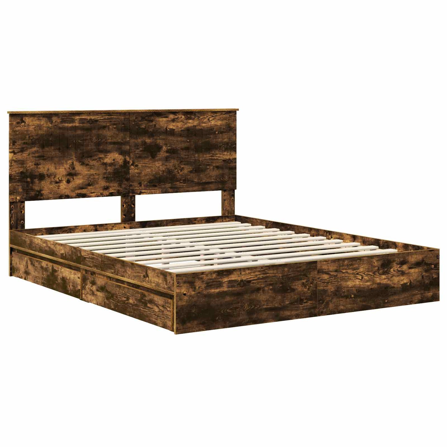 Opslag bed met lade Gerookt eiken 160 x 200 cm Bewerkt hout is nu te koop bij PeponiXL, paradijselijk wonen!