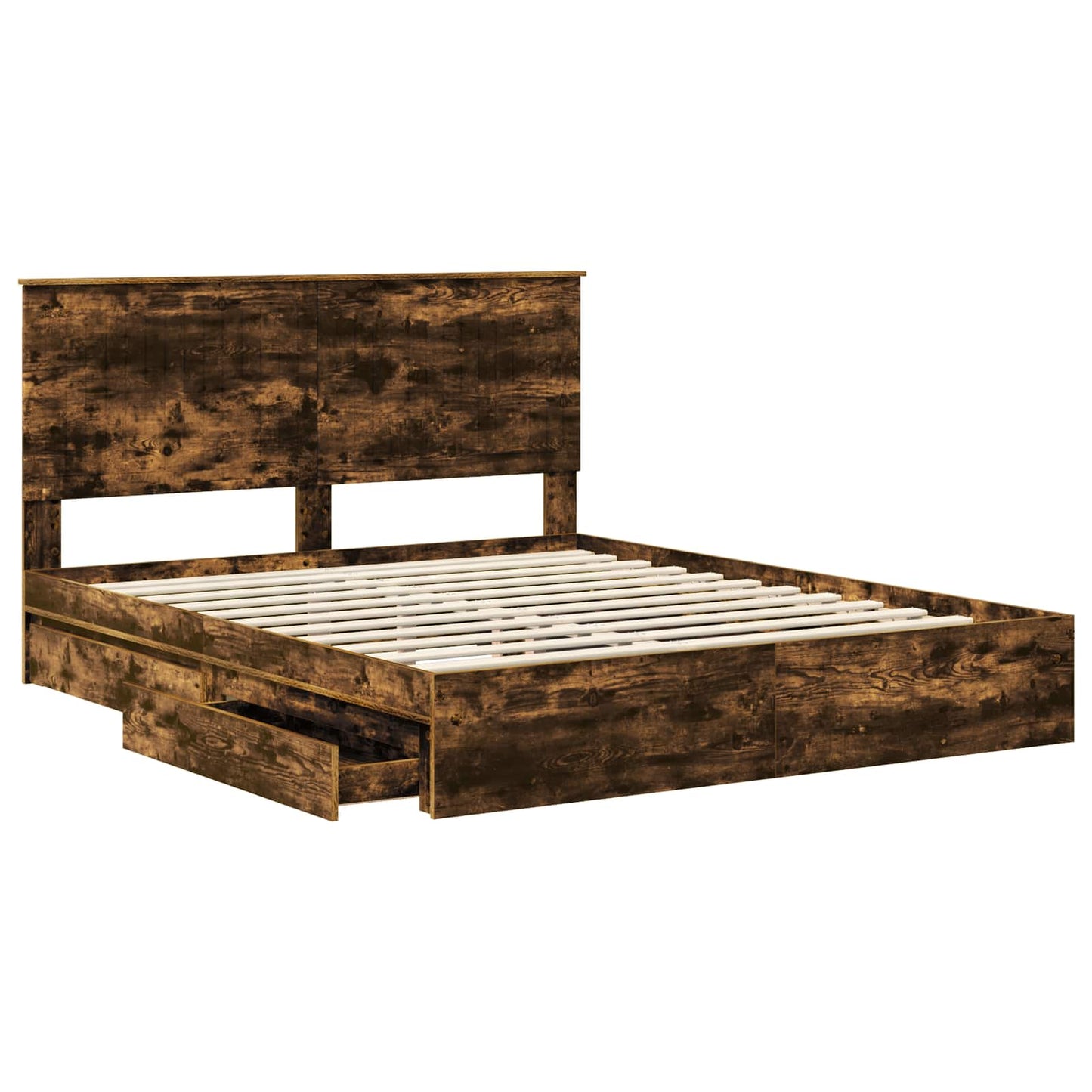 Opslag bed met lade Gerookt eiken 160 x 200 cm Bewerkt hout is nu te koop bij PeponiXL, paradijselijk wonen!