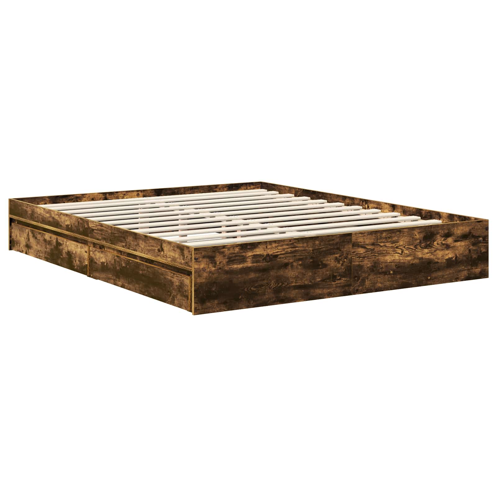 Opslag bed met lade Gerookt eiken 160 x 200 cm Bewerkt hout is nu te koop bij PeponiXL, paradijselijk wonen!