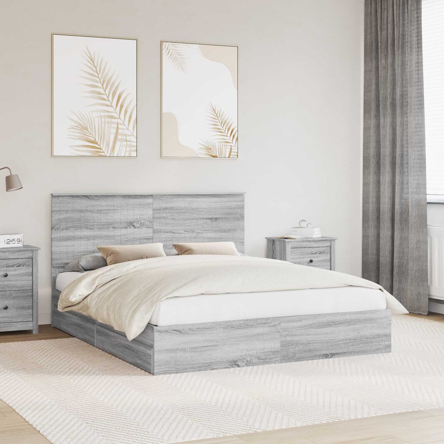 Opslag bed met lade Grijs Sonoma 160 x 200 cm Bewerkt hout is nu te koop bij PeponiXL, paradijselijk wonen!