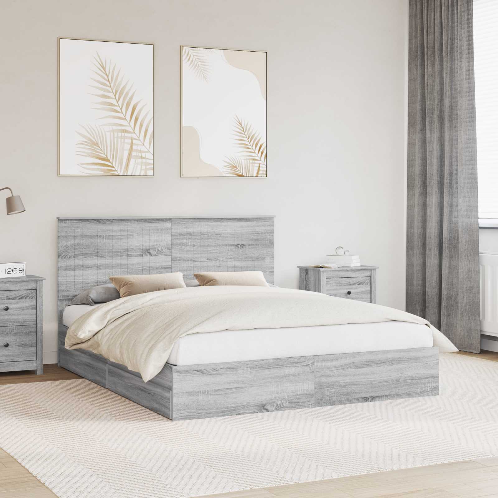 Opslag bed met lade Grijs Sonoma 160 x 200 cm Bewerkt hout is nu te koop bij PeponiXL, paradijselijk wonen!