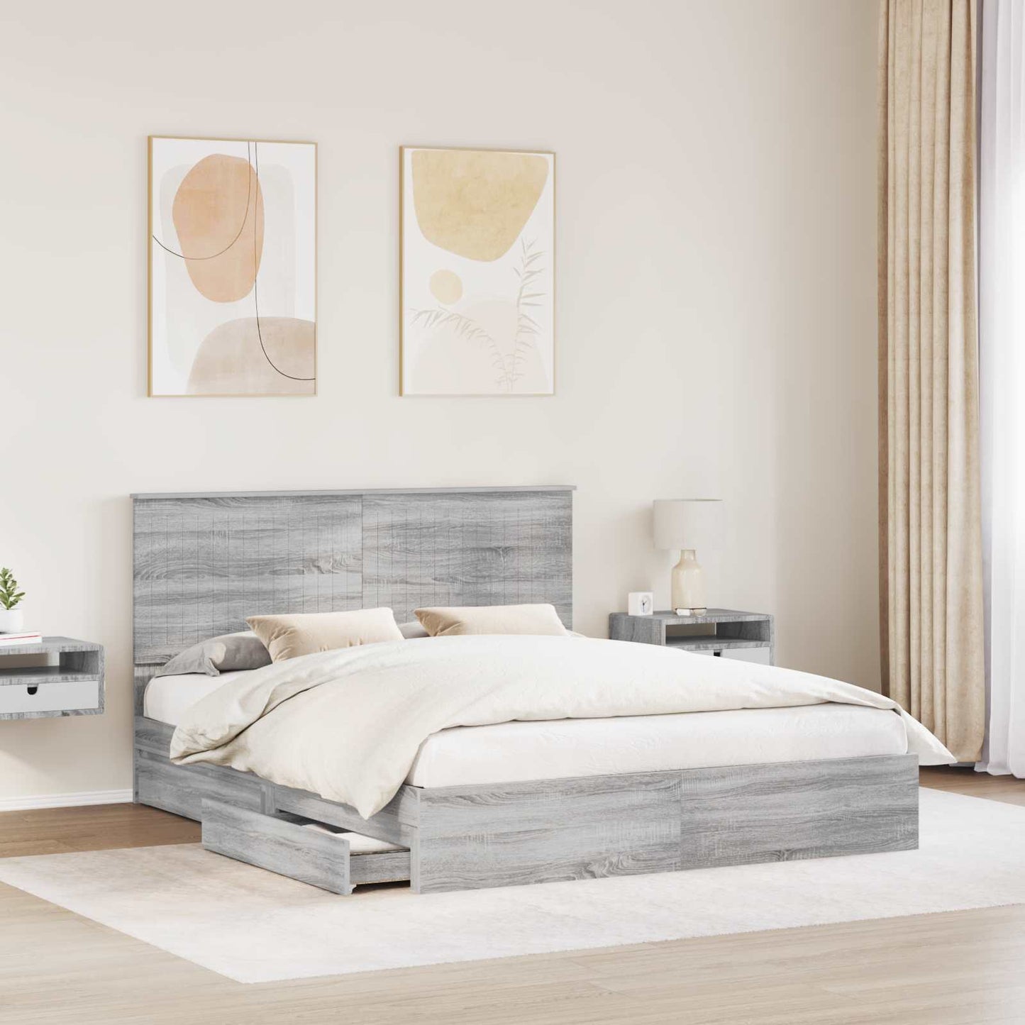 Opslag bed met lade Grijs Sonoma 160 x 200 cm Bewerkt hout is nu te koop bij PeponiXL, paradijselijk wonen!