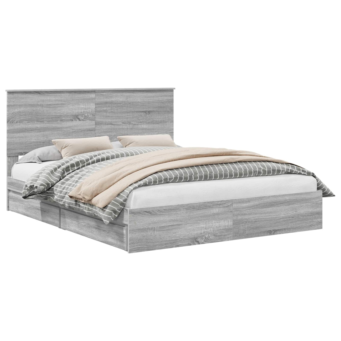 Opslag bed met lade Grijs Sonoma 160 x 200 cm Bewerkt hout is nu te koop bij PeponiXL, paradijselijk wonen!