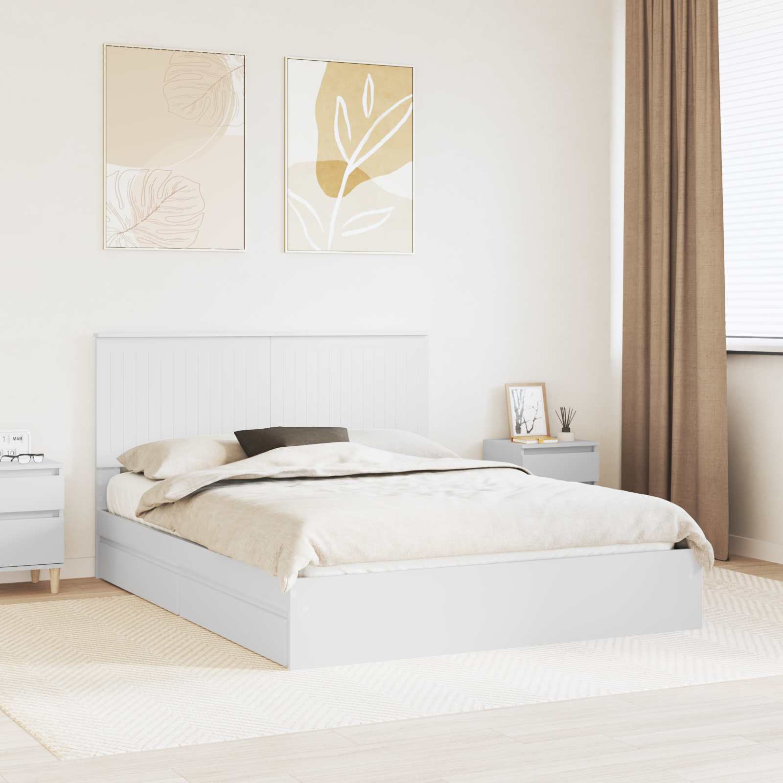 Opslag bed met hoofdeinde Wit 150 x 200 cm Bewerkt hout is nu te koop bij PeponiXL, paradijselijk wonen!