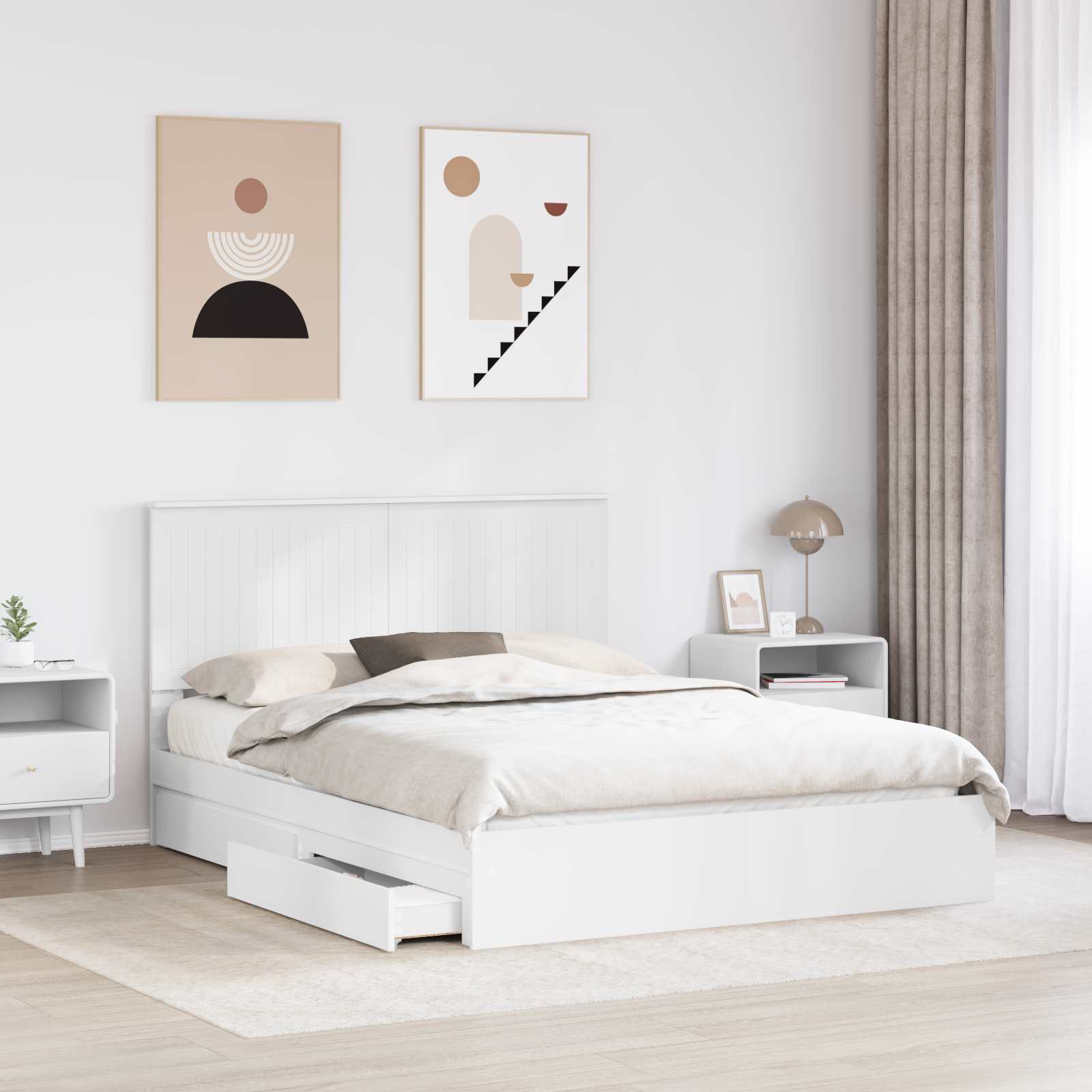 Opslag bed met hoofdeinde Wit 150 x 200 cm Bewerkt hout is nu te koop bij PeponiXL, paradijselijk wonen!