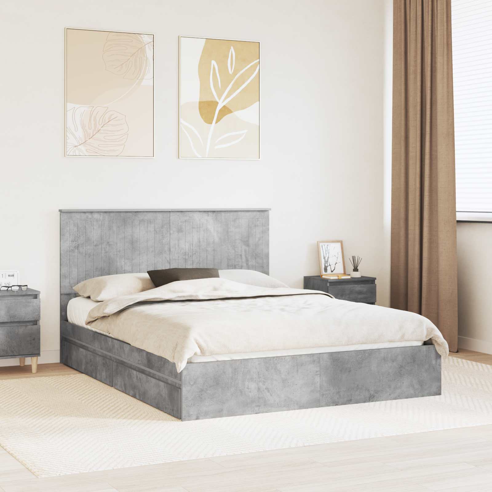 Opslag bed met hoofdeinde Beton Grijs 150 x 200 cm Bewerkt hout is nu te koop bij PeponiXL, paradijselijk wonen!