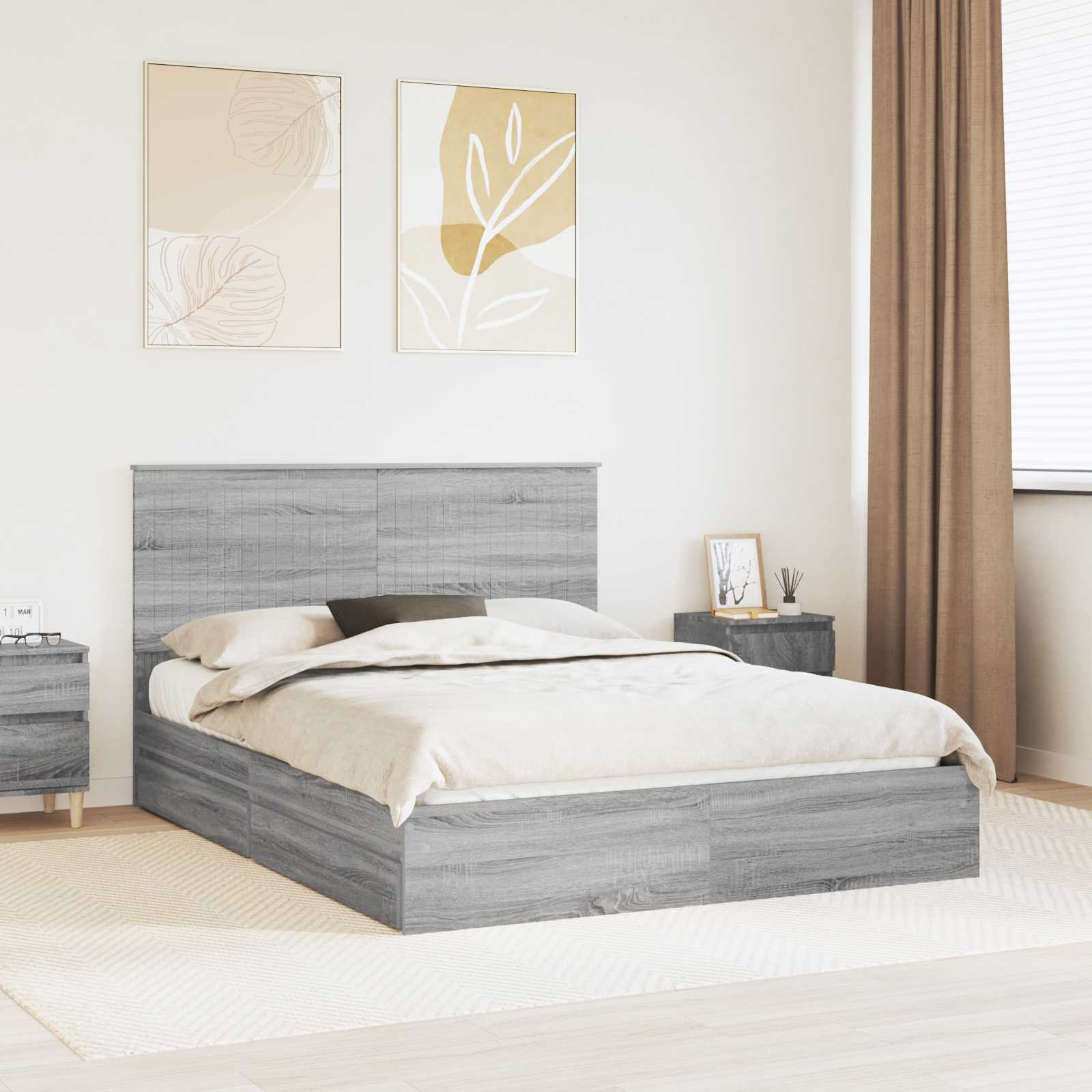 Opslag bed met lade Grijs Sonoma 150 x 200 cm Bewerkt hout is nu te koop bij PeponiXL, paradijselijk wonen!