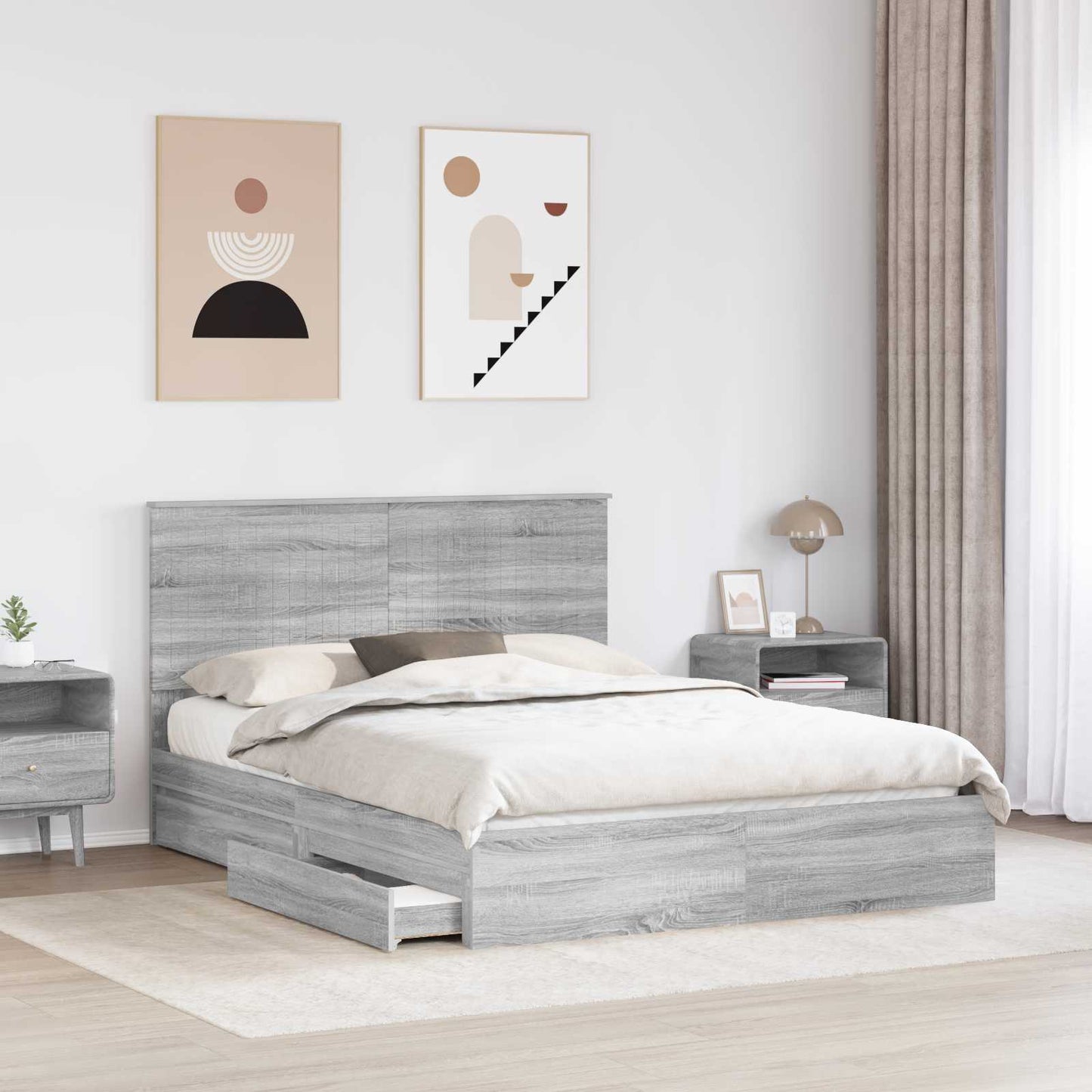 Opslag bed met lade Grijs Sonoma 150 x 200 cm Bewerkt hout is nu te koop bij PeponiXL, paradijselijk wonen!