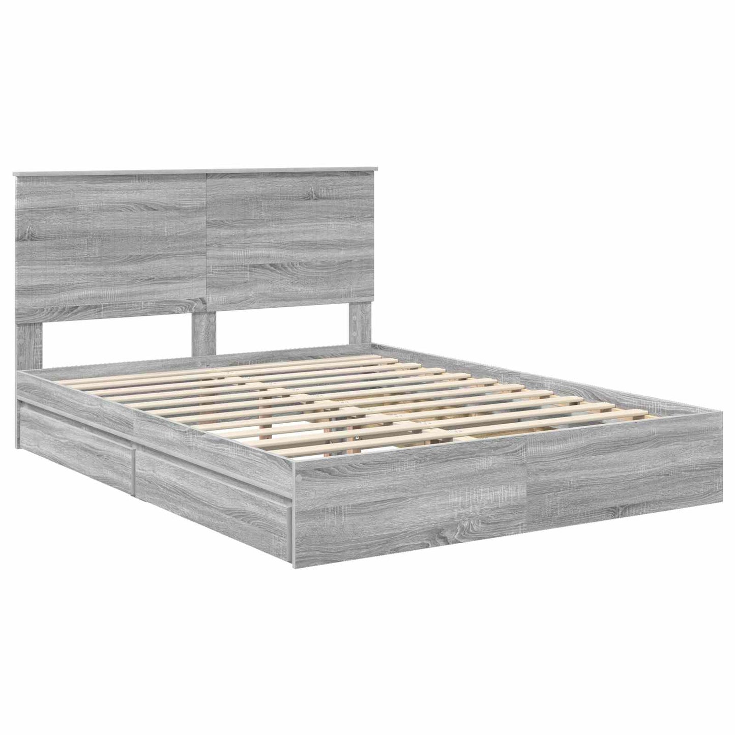 Opslag bed met lade Grijs Sonoma 150 x 200 cm Bewerkt hout is nu te koop bij PeponiXL, paradijselijk wonen!