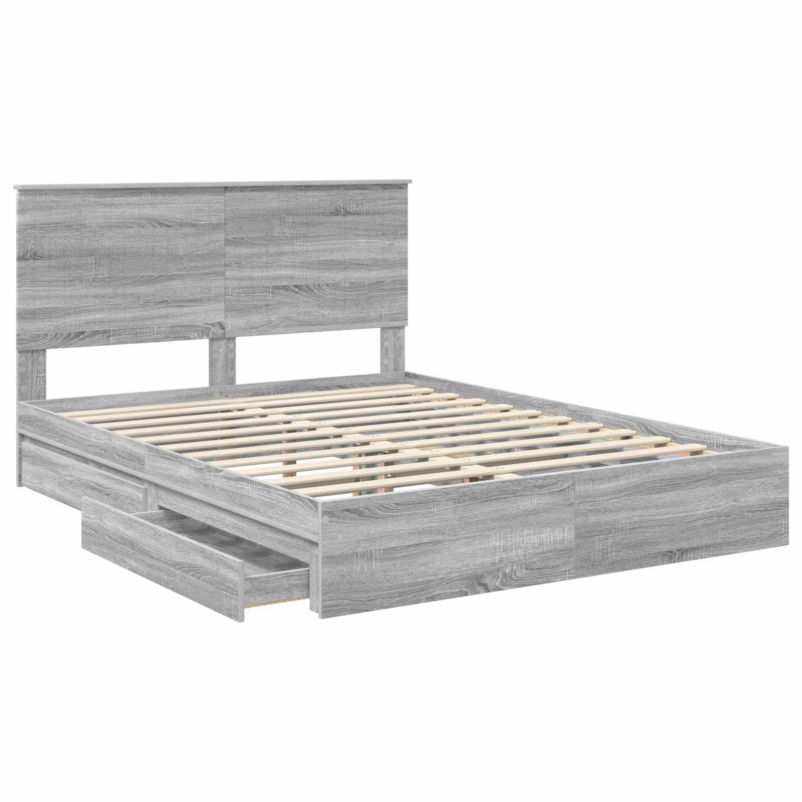 Opslag bed met lade Grijs Sonoma 150 x 200 cm Bewerkt hout is nu te koop bij PeponiXL, paradijselijk wonen!