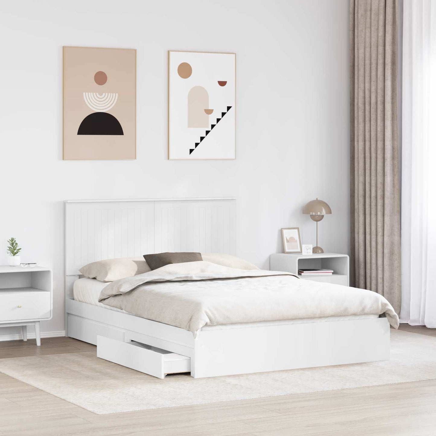 Opslag bed met hoofdeinde Wit 140 x 190 cm Bewerkt hout is nu te koop bij PeponiXL, paradijselijk wonen!