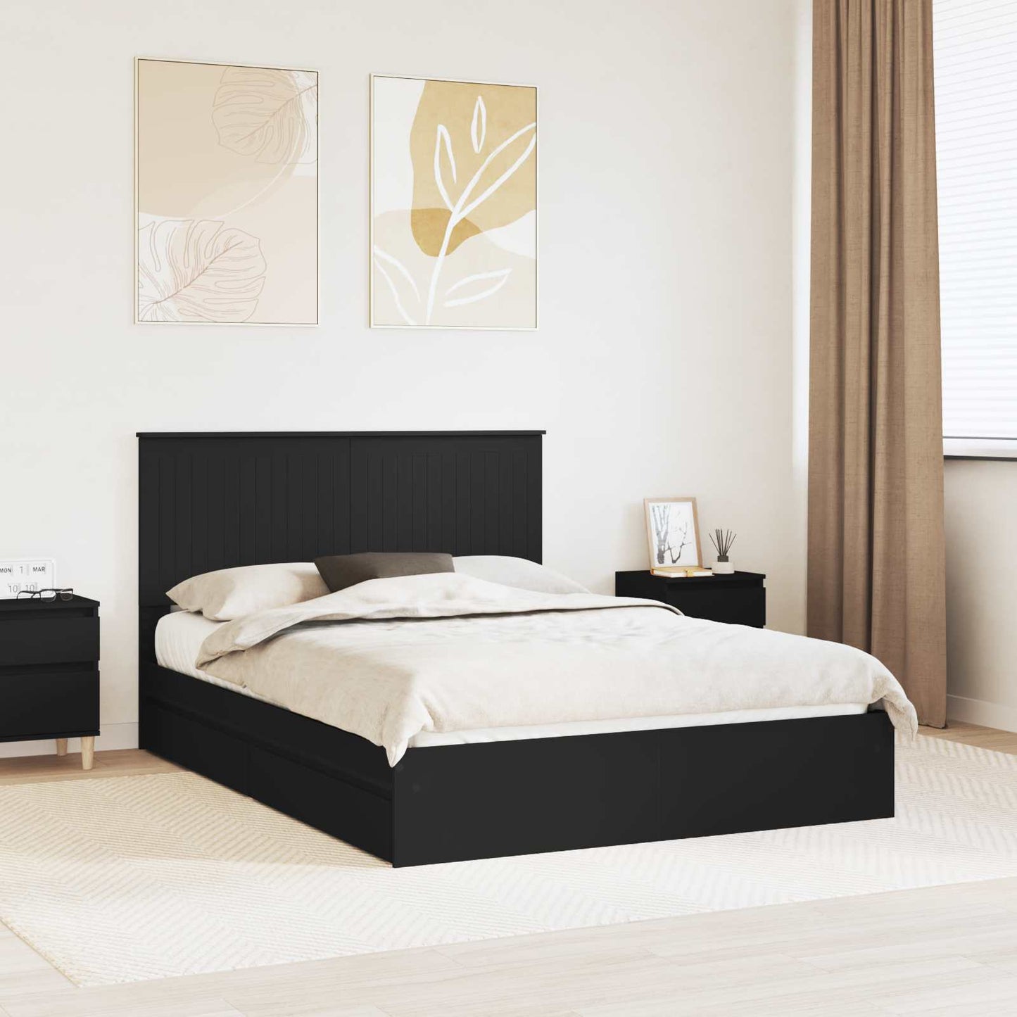 Opslag bed met hoofdeinde Zwart 135 x 190 cm Bewerkt hout