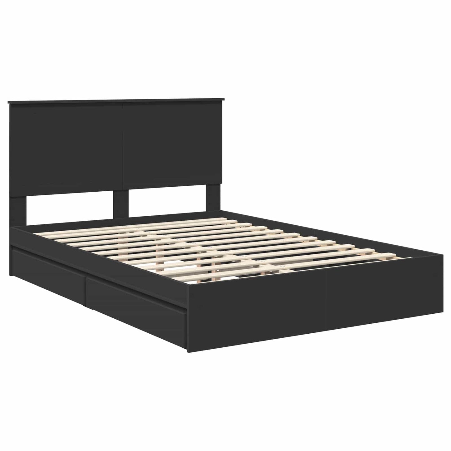 Opslag bed met hoofdeinde Zwart 135 x 190 cm Bewerkt hout