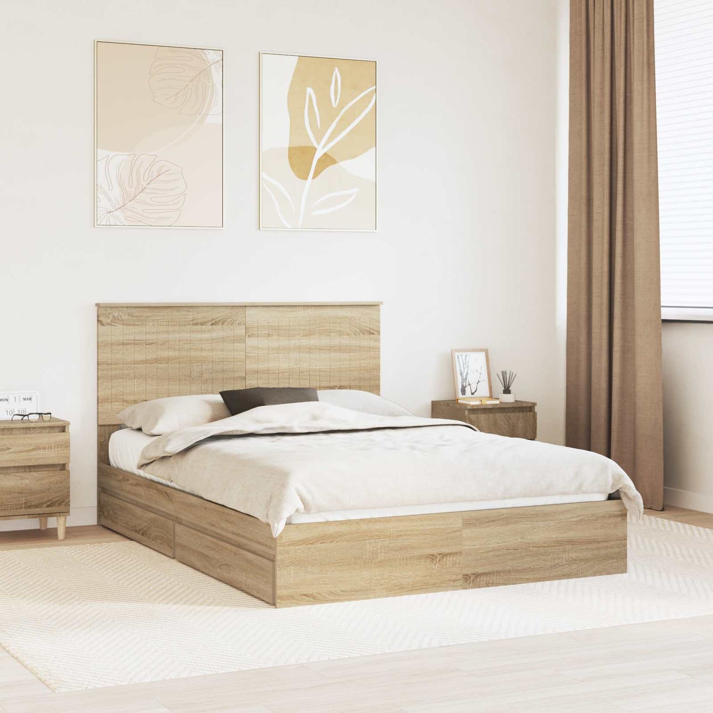 Opslag bed met lade Sonoma Eiken 135 x 190 cm Bewerkt hout is nu te koop bij PeponiXL, paradijselijk wonen!