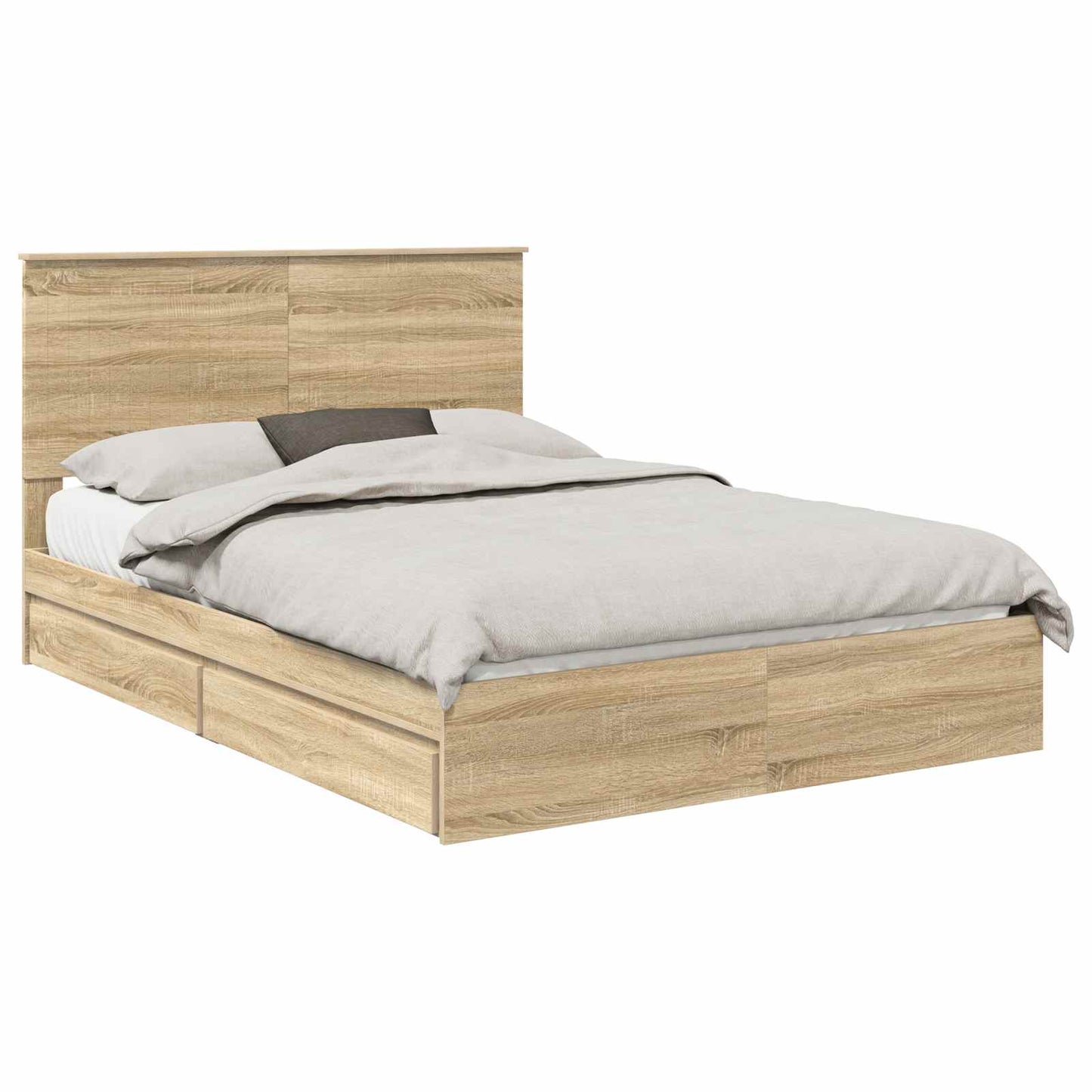 Opslag bed met lade Sonoma Eiken 135 x 190 cm Bewerkt hout is nu te koop bij PeponiXL, paradijselijk wonen!
