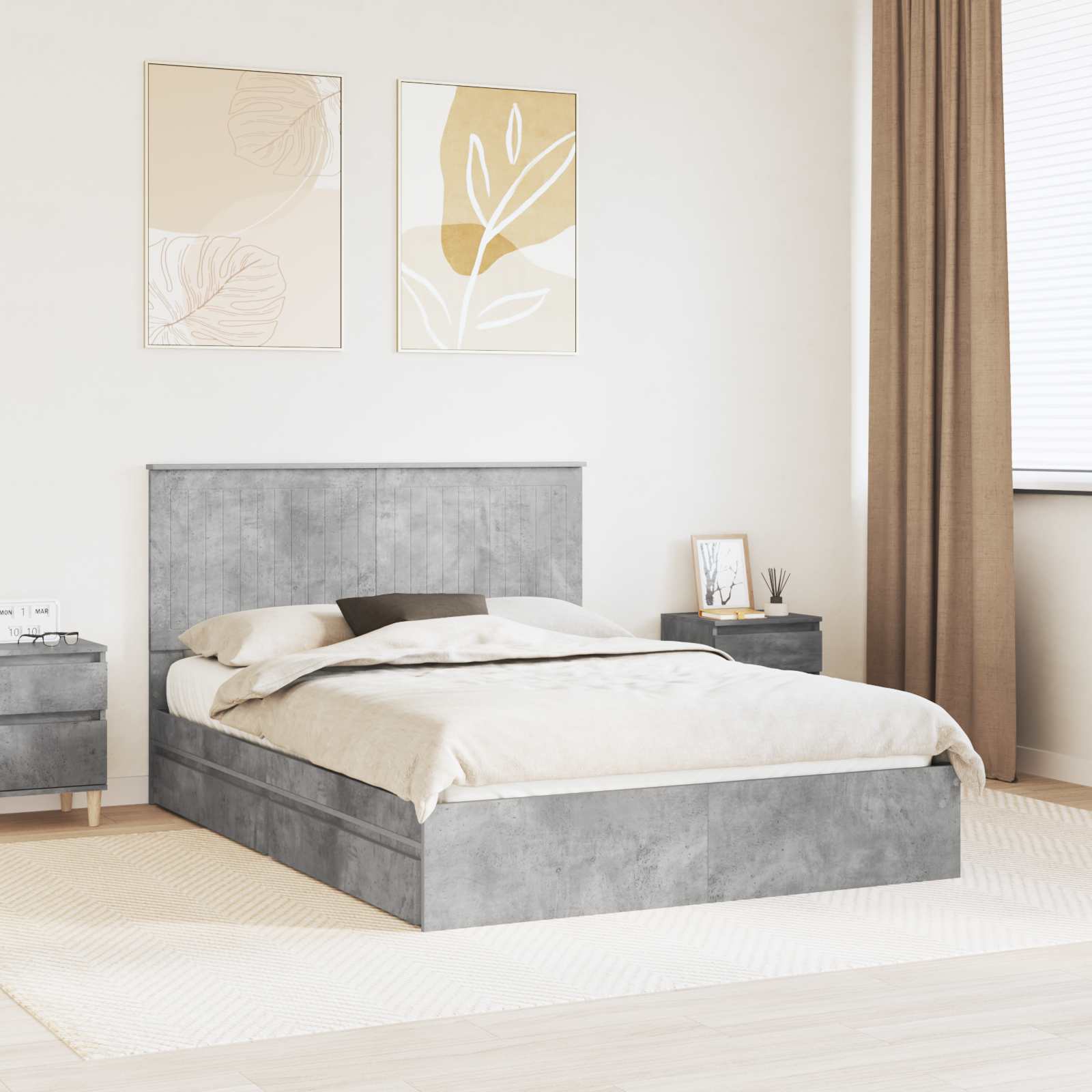Opslag bed met hoofdeinde Beton Grijs 135 x 190 cm Bewerkt hout is nu te koop bij PeponiXL, paradijselijk wonen!