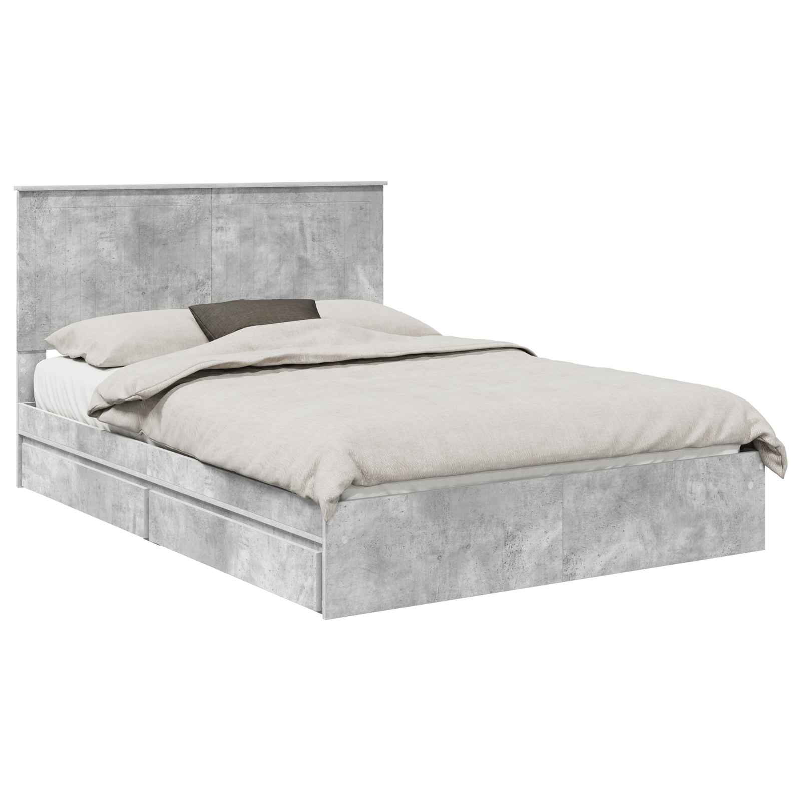 Opslag bed met hoofdeinde Beton Grijs 135 x 190 cm Bewerkt hout is nu te koop bij PeponiXL, paradijselijk wonen!
