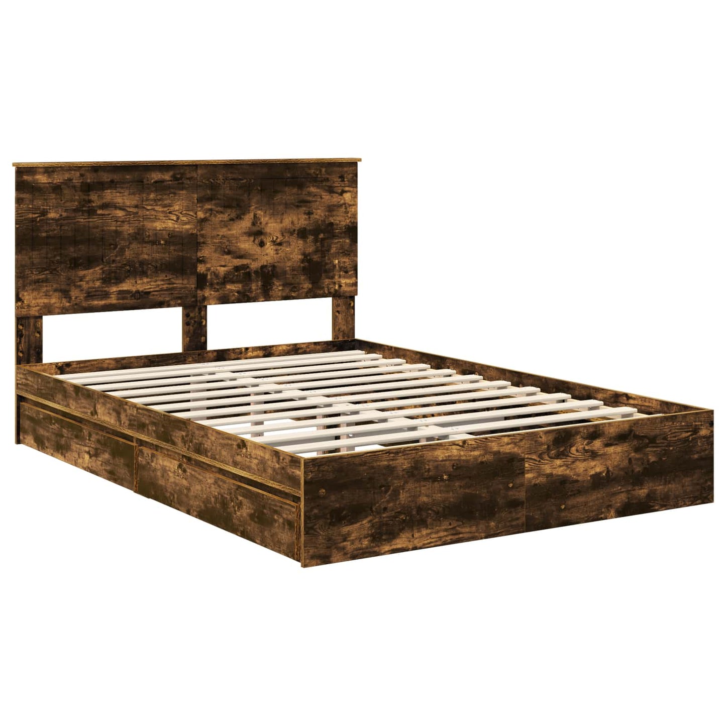 Opslag bed met lade Gerookt eiken 135 x 190 cm Bewerkt hout is nu te koop bij PeponiXL, paradijselijk wonen!