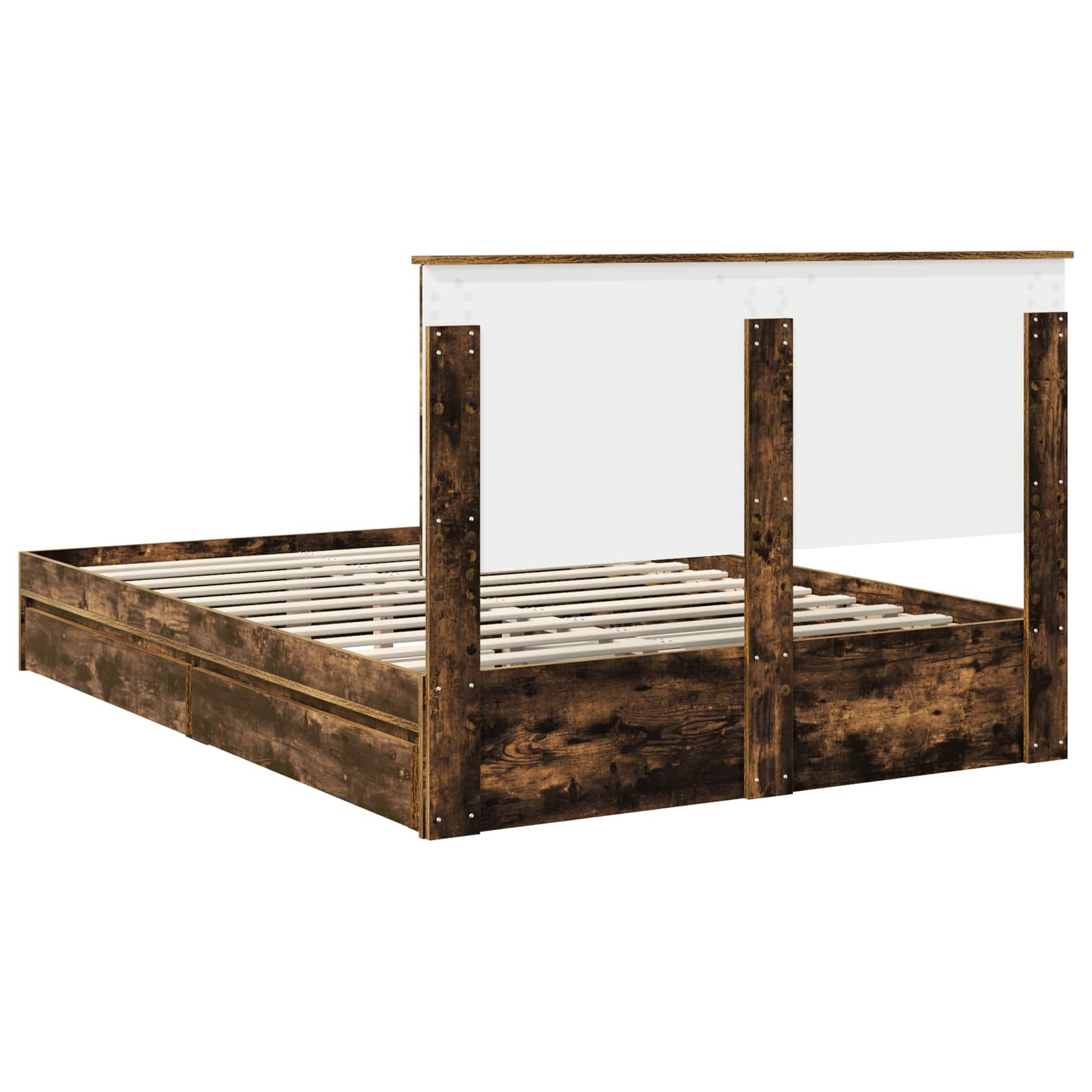 Opslag bed met lade Gerookt eiken 135 x 190 cm Bewerkt hout is nu te koop bij PeponiXL, paradijselijk wonen!