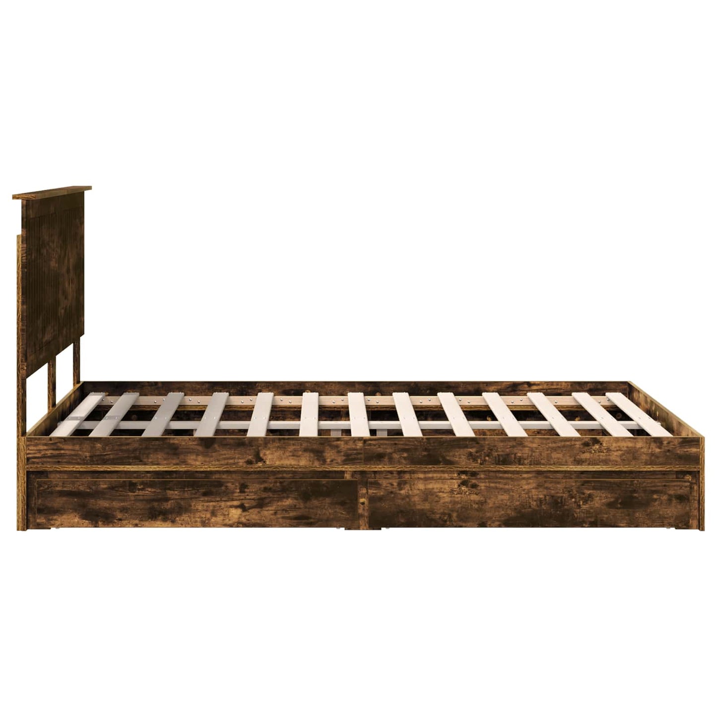 Opslag bed met lade Gerookt eiken 135 x 190 cm Bewerkt hout is nu te koop bij PeponiXL, paradijselijk wonen!