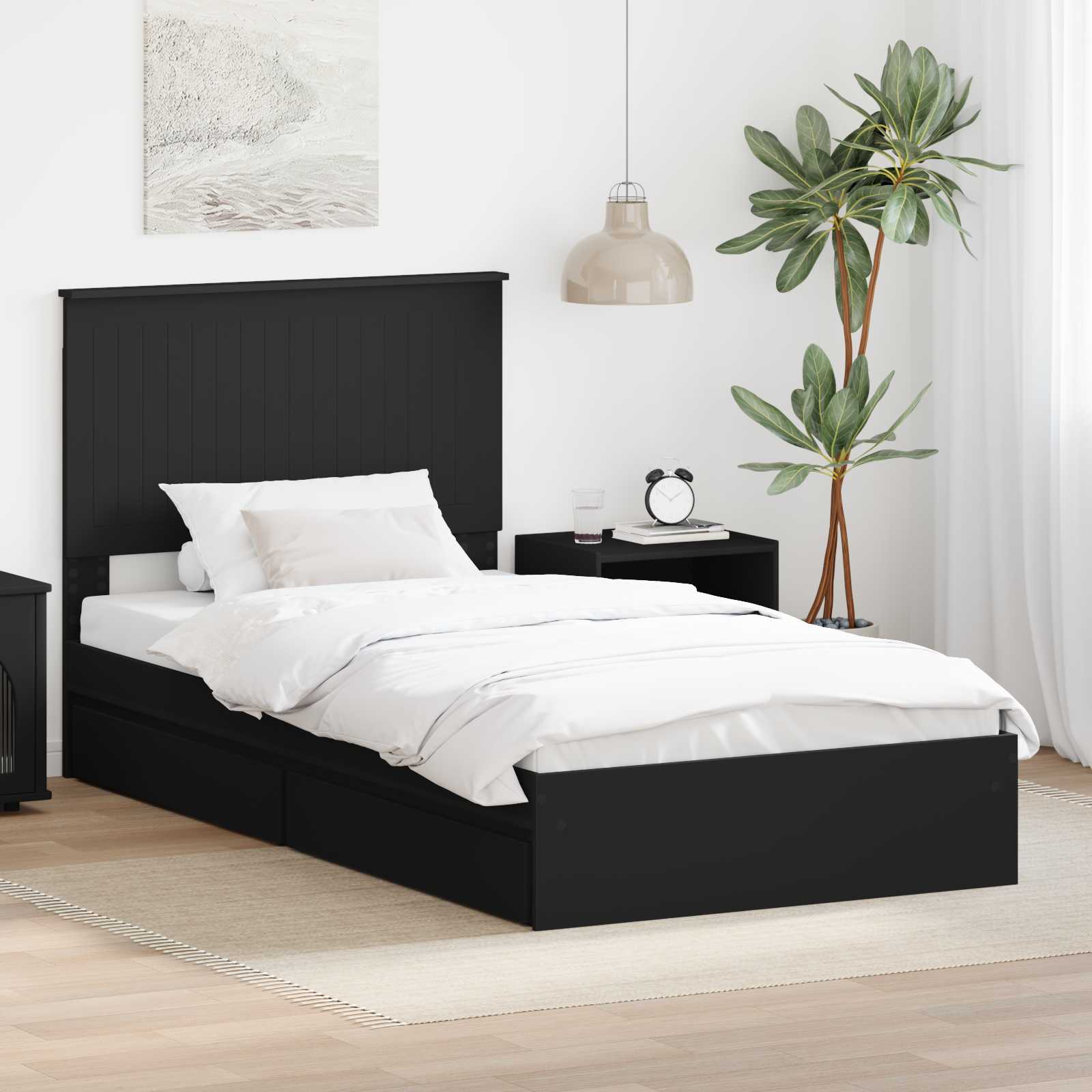 Opslag bed met hoofdeinde Zwart 100 x 200 cm Bewerkt hout is nu te koop bij PeponiXL, paradijselijk wonen!