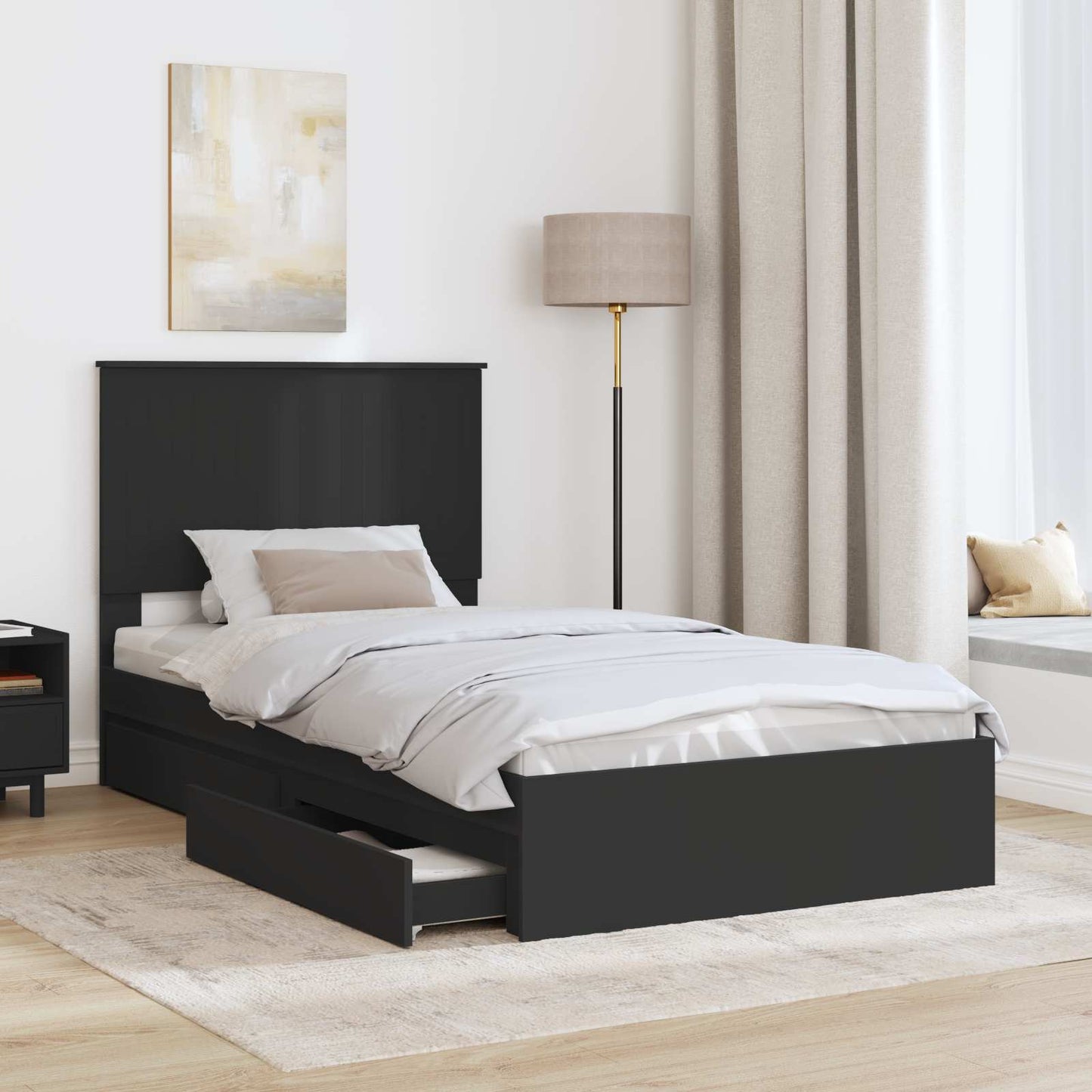 Opslag bed met hoofdeinde Zwart 100 x 200 cm Bewerkt hout is nu te koop bij PeponiXL, paradijselijk wonen!