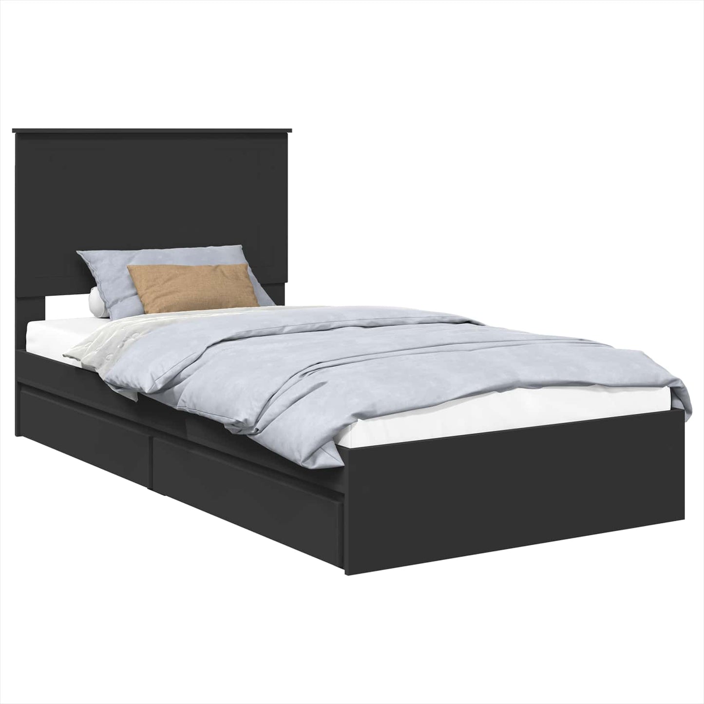 Opslag bed met hoofdeinde Zwart 100 x 200 cm Bewerkt hout is nu te koop bij PeponiXL, paradijselijk wonen!
