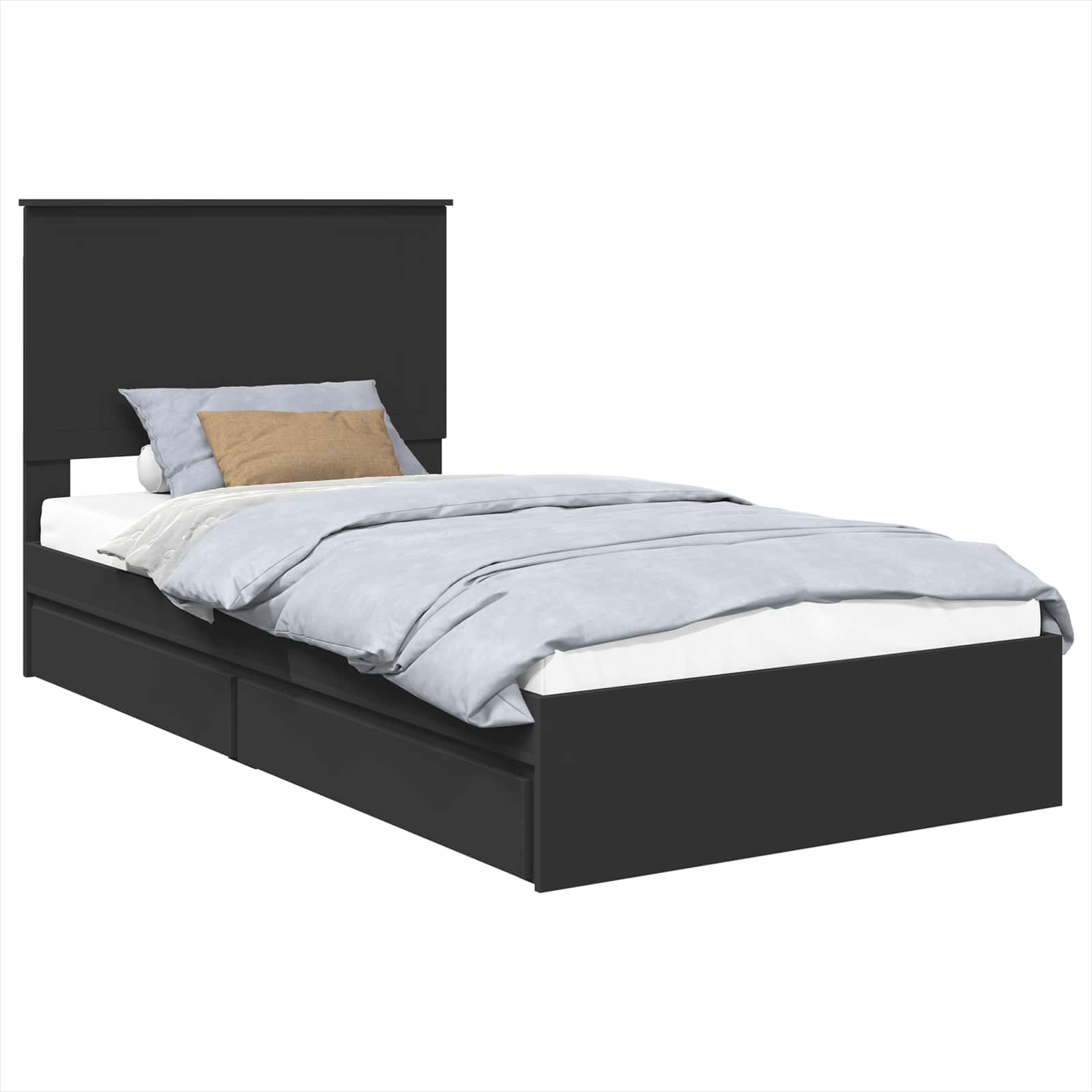 Opslag bed met hoofdeinde Zwart 100 x 200 cm Bewerkt hout is nu te koop bij PeponiXL, paradijselijk wonen!