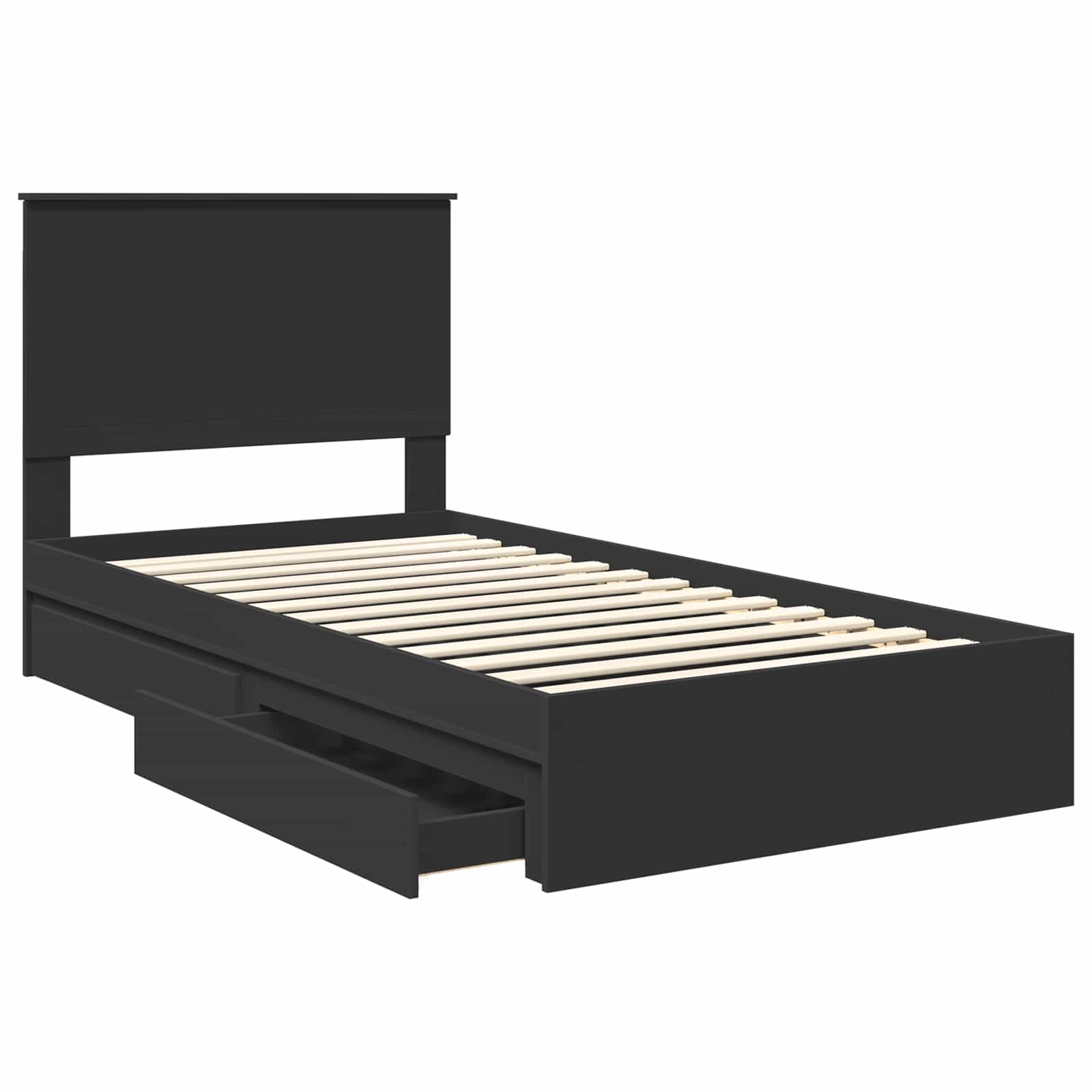 Opslag bed met hoofdeinde Zwart 100 x 200 cm Bewerkt hout is nu te koop bij PeponiXL, paradijselijk wonen!