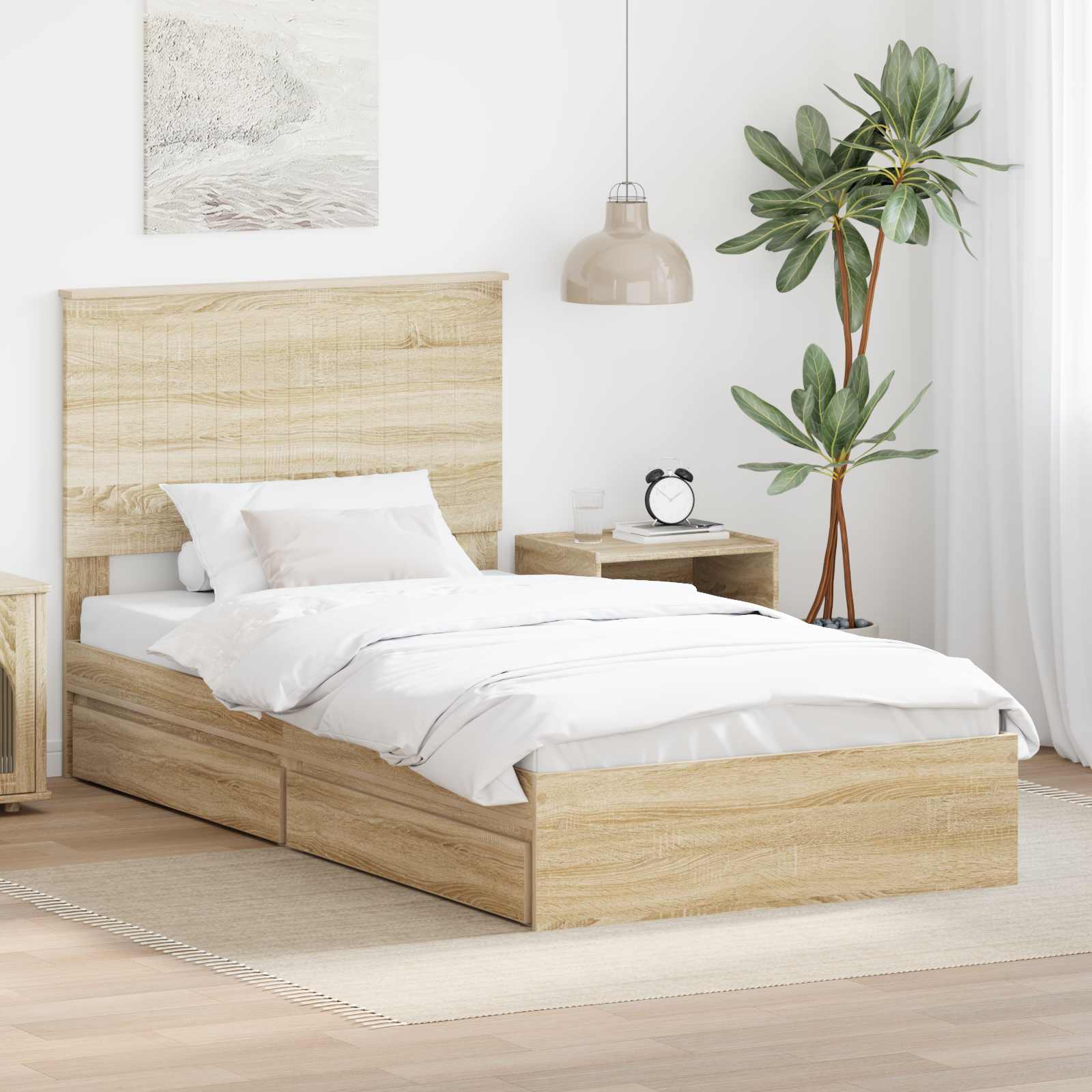 Opslag bed met lade Sonoma Eiken 100 x 200 cm Bewerkt hout is nu te koop bij PeponiXL, paradijselijk wonen!