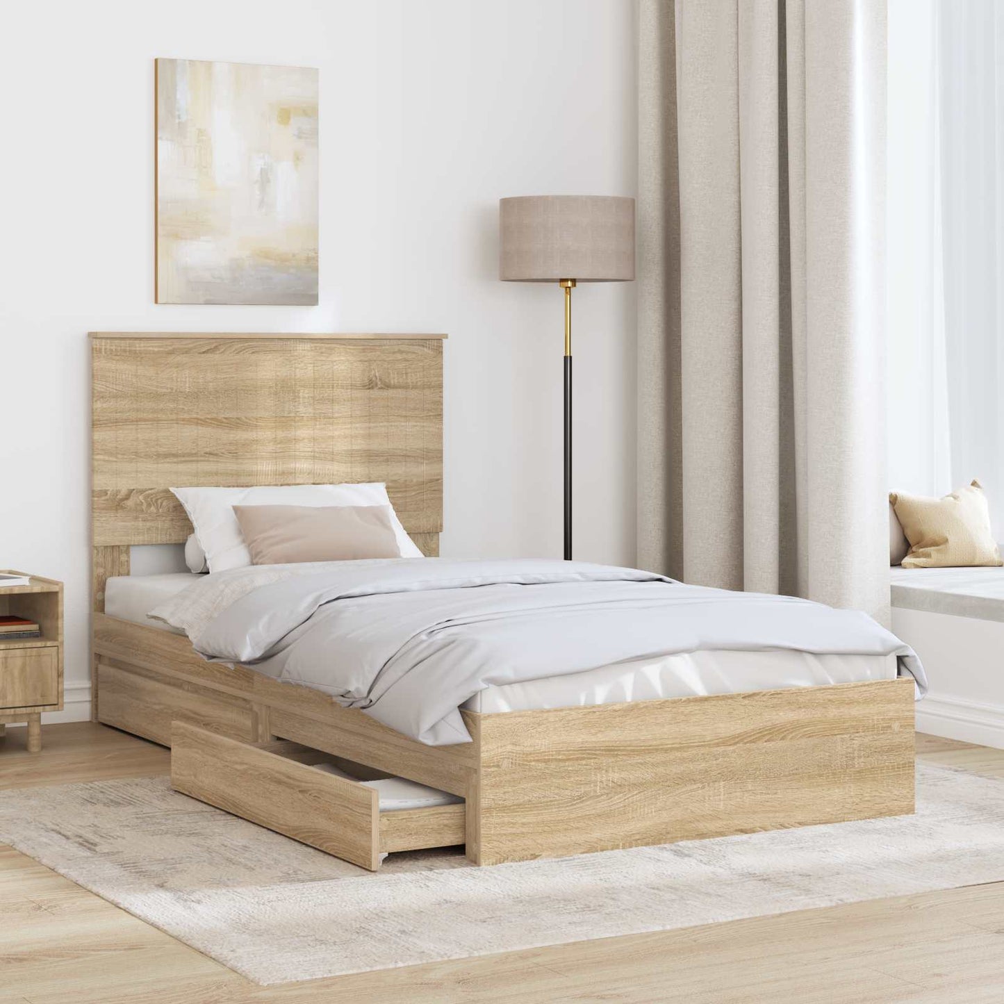 Opslag bed met lade Sonoma Eiken 100 x 200 cm Bewerkt hout is nu te koop bij PeponiXL, paradijselijk wonen!